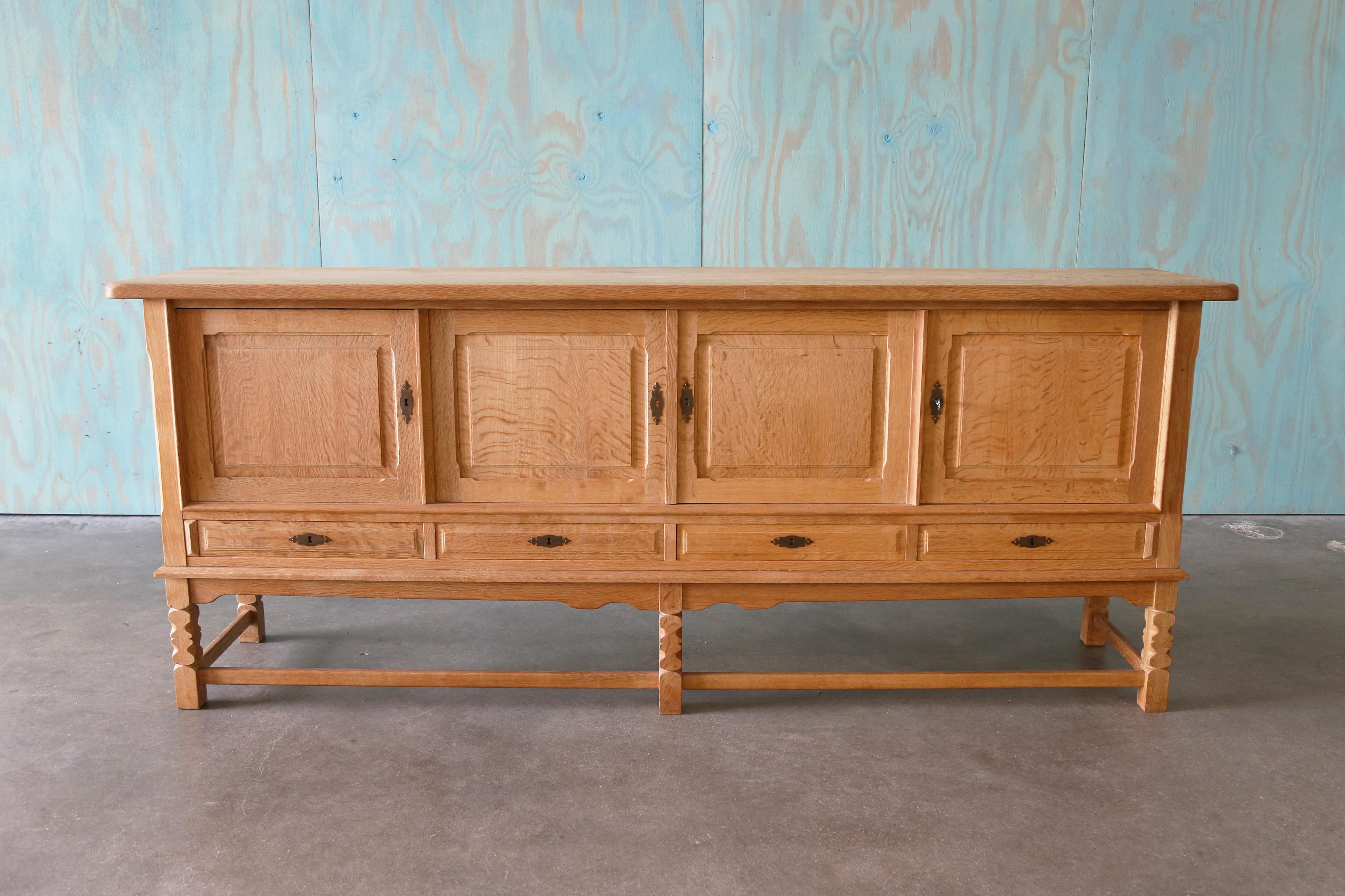 Mid-Century Modern Henning Kjaernulf Danish Quarter Sawn Oak Sideboard Cabinet Danish Modern For Sale
