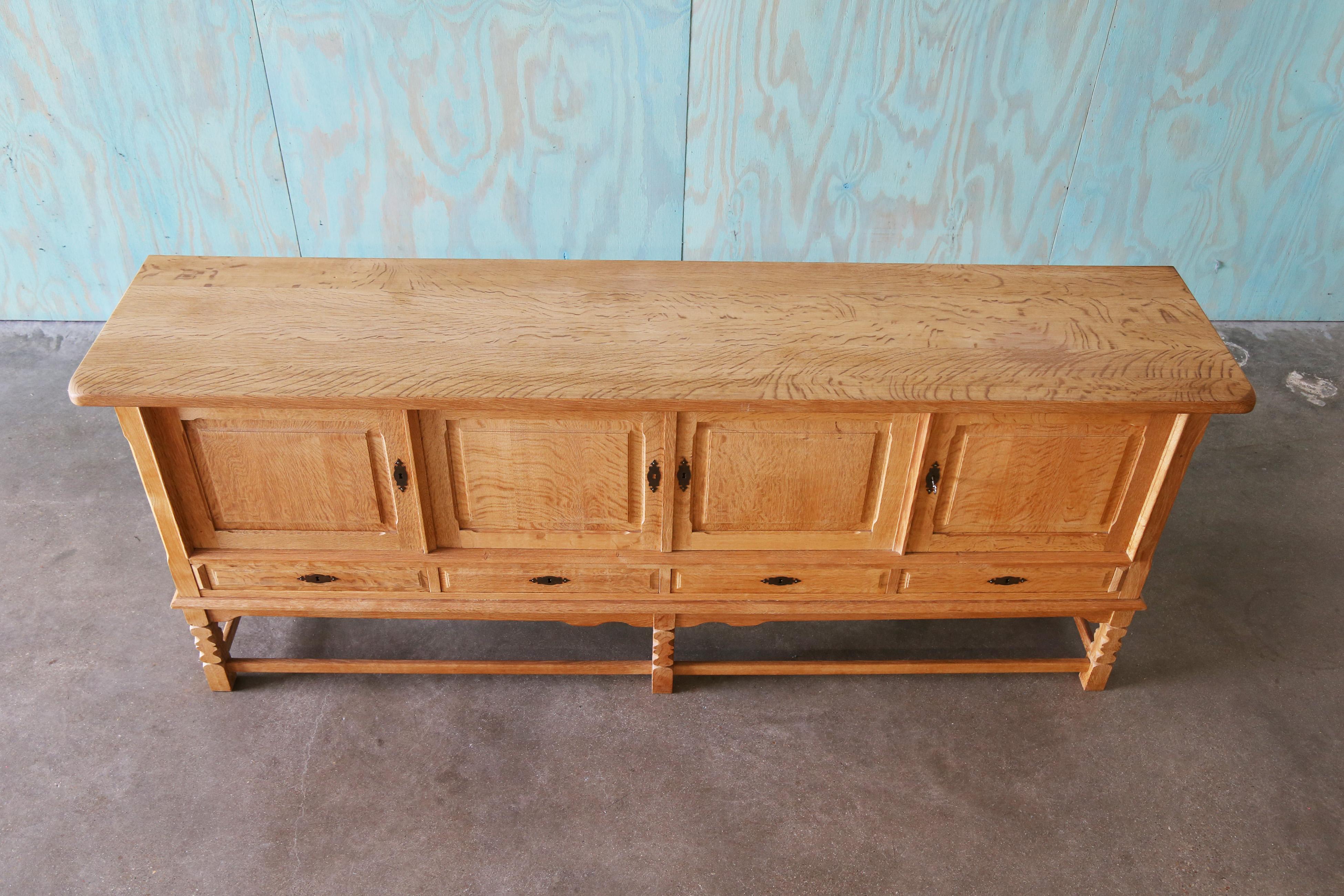 Henning Kjaernulf Danish Quarter Sawn Oak Sideboard Cabinet Danish Modern For Sale 1