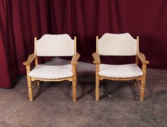 Henning Kjærnulf Danish Sheepskin Lounge Chairs, 1960s