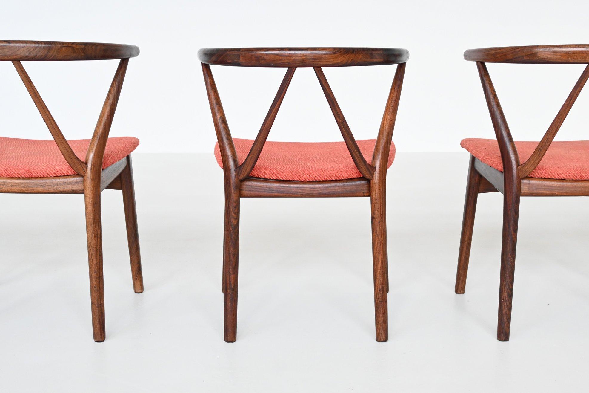 Henning Kjaernulf dining chairs #255 in rosewood Bruno Hansen Denmark 1960 4