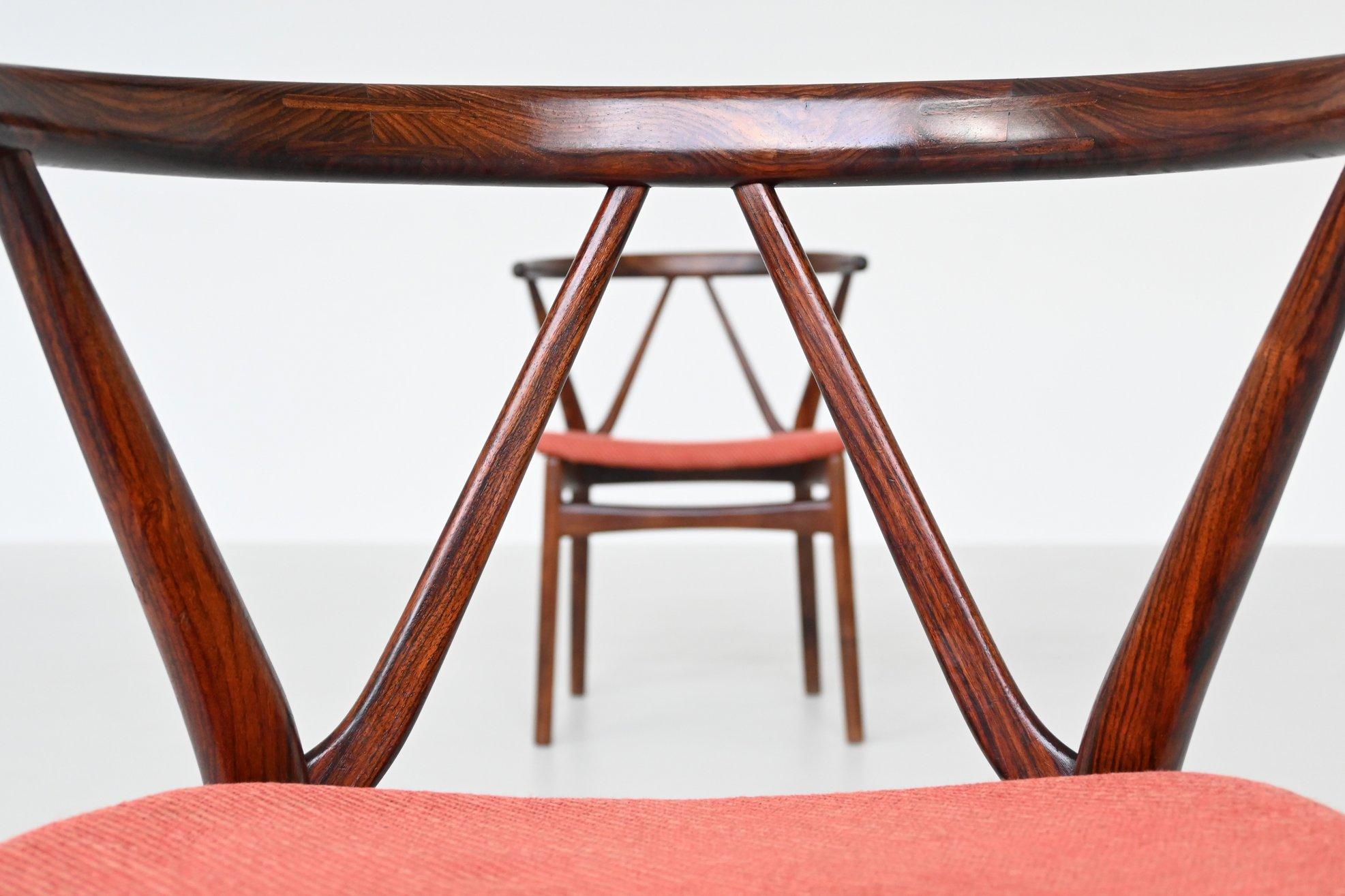 Henning Kjaernulf dining chairs #255 in rosewood Bruno Hansen Denmark 1960 5