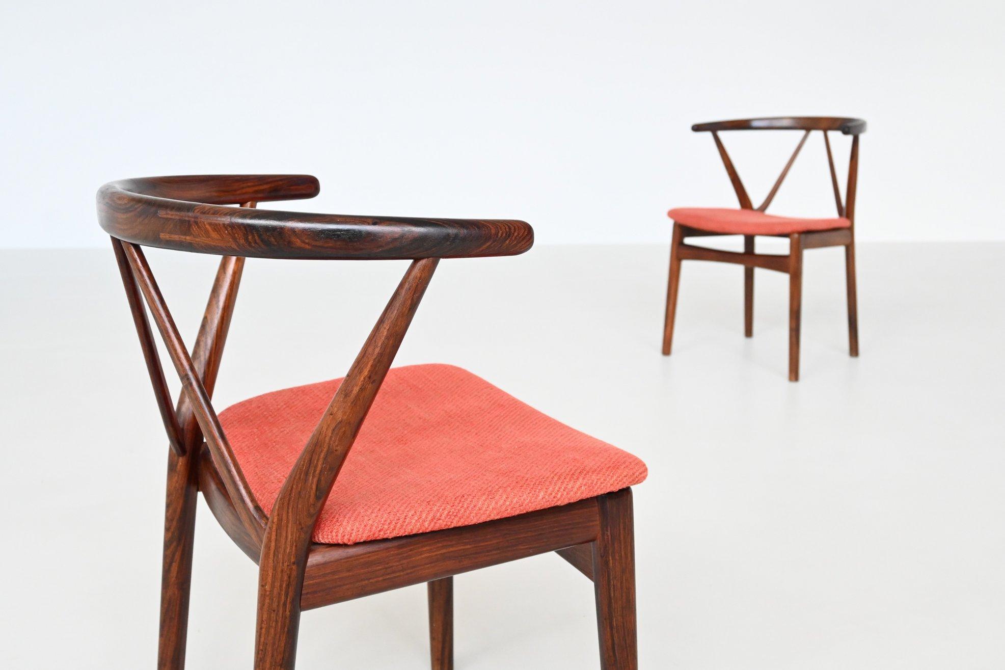 Henning Kjaernulf dining chairs #255 in rosewood Bruno Hansen Denmark 1960 6
