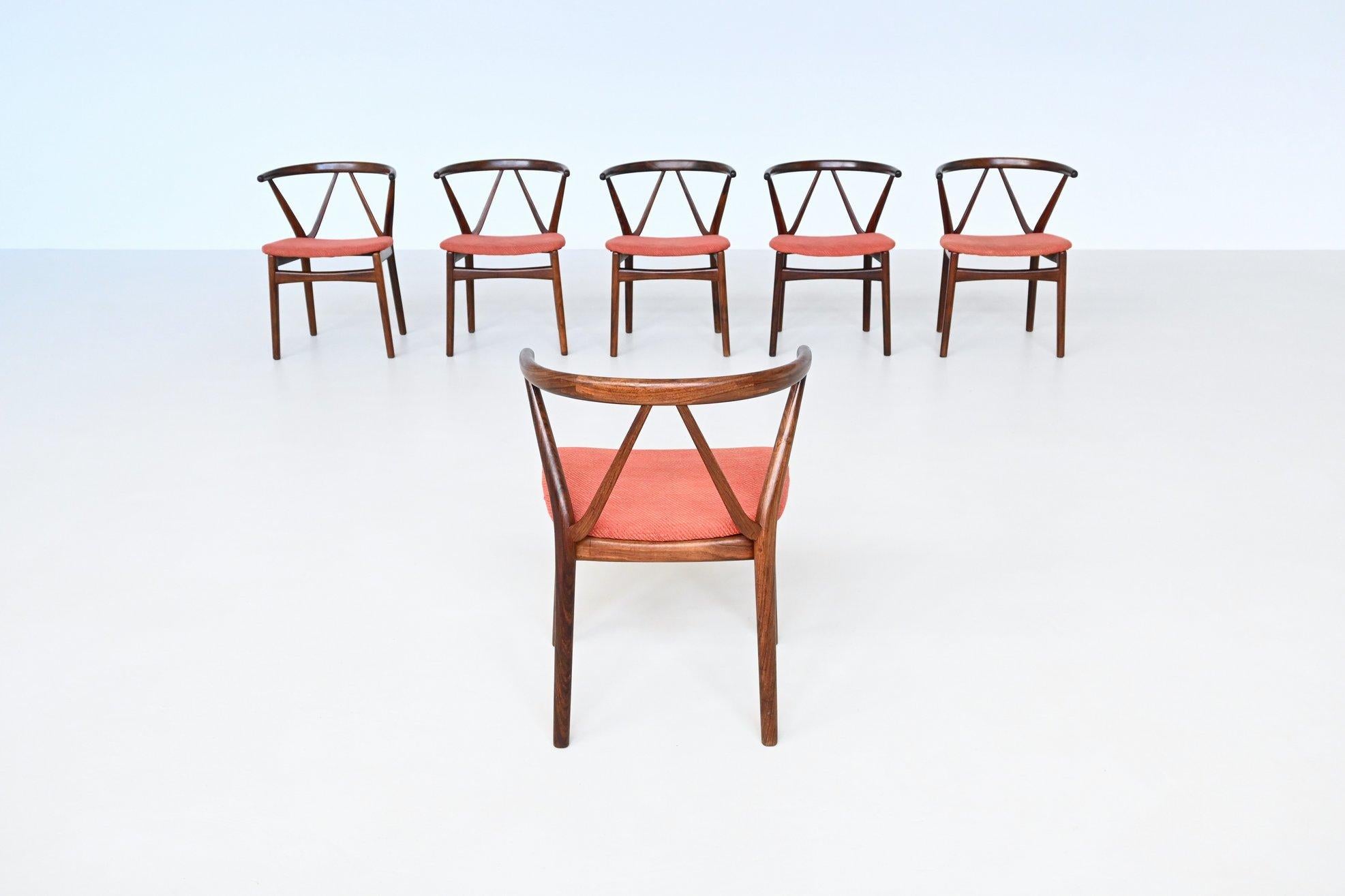 European Henning Kjaernulf dining chairs #255 in rosewood Bruno Hansen Denmark 1960