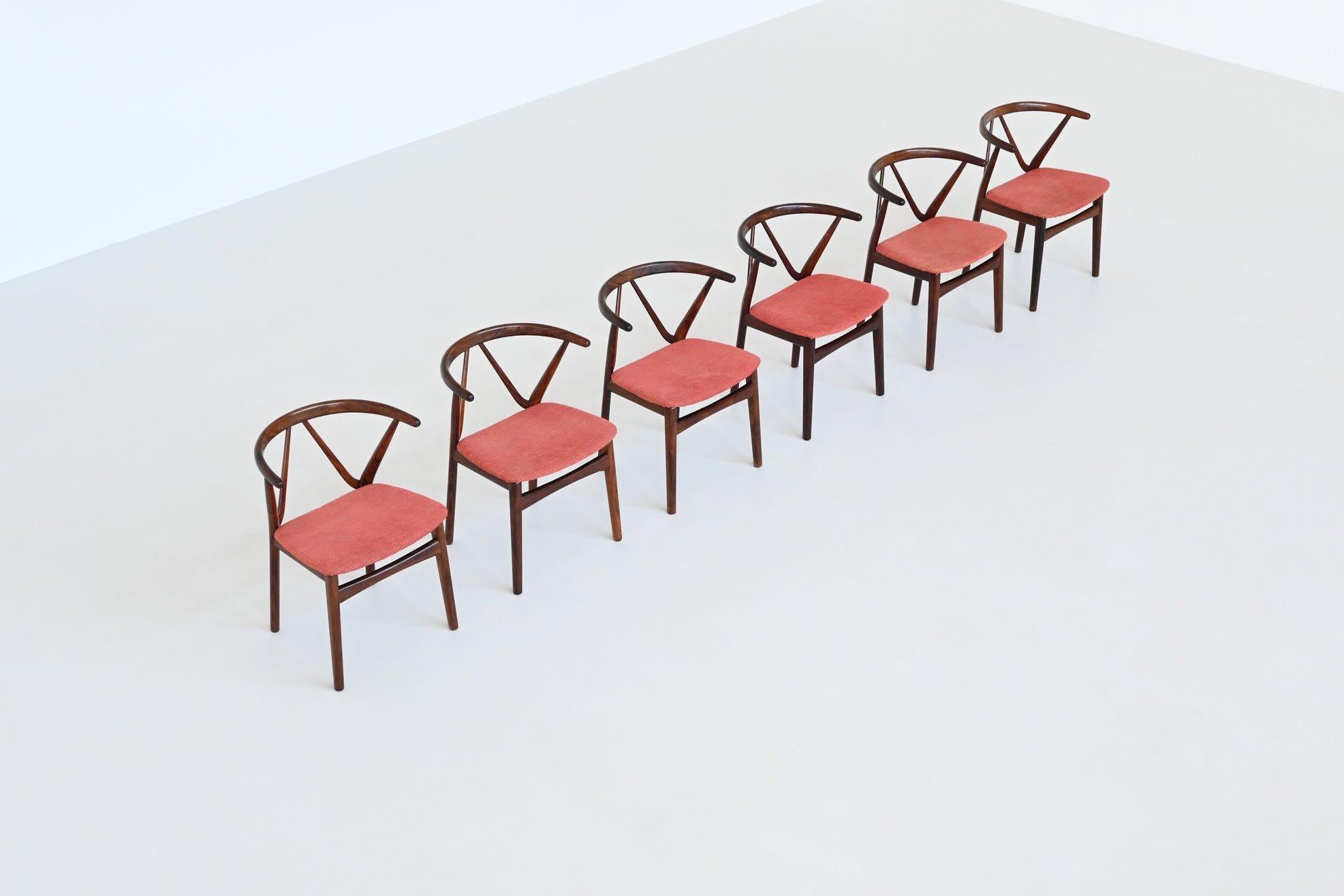 Mid-20th Century Henning Kjaernulf dining chairs #255 in rosewood Bruno Hansen Denmark 1960