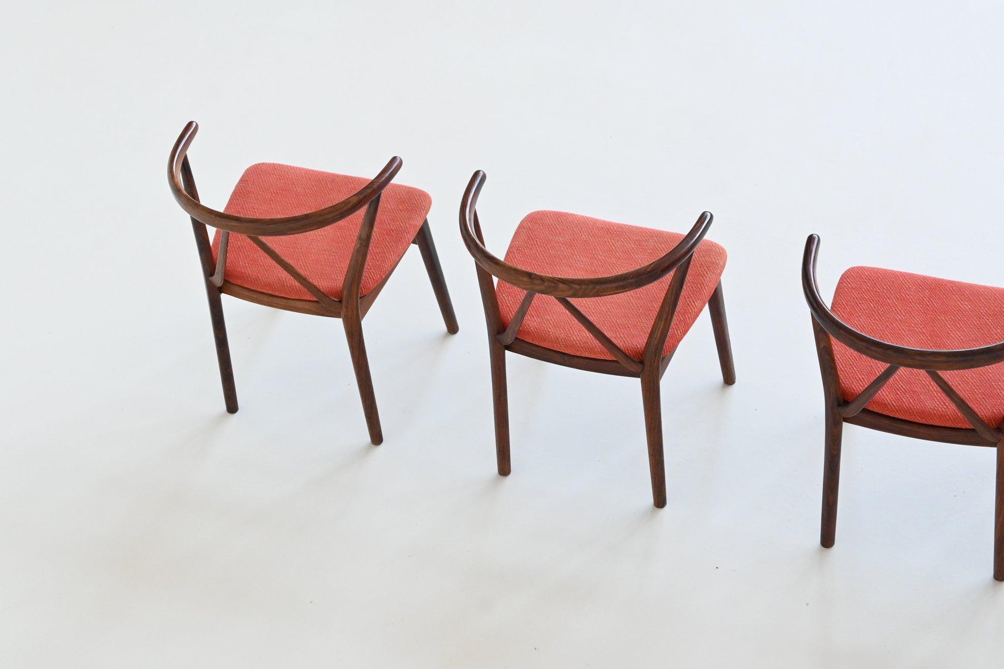 Henning Kjaernulf dining chairs #255 in rosewood Bruno Hansen Denmark 1960 1