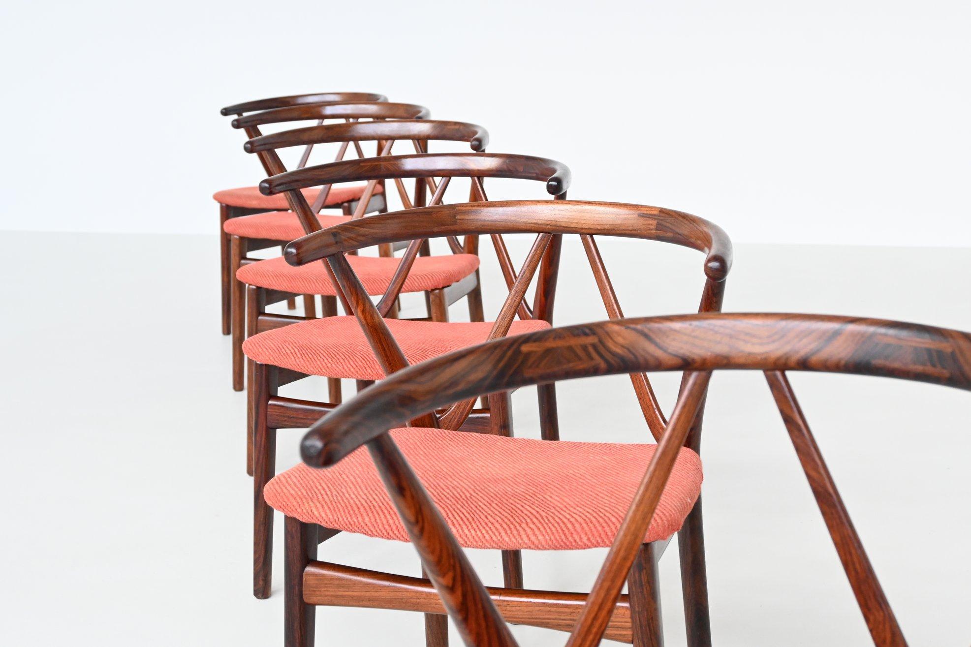 Henning Kjaernulf dining chairs #255 in rosewood Bruno Hansen Denmark 1960 2