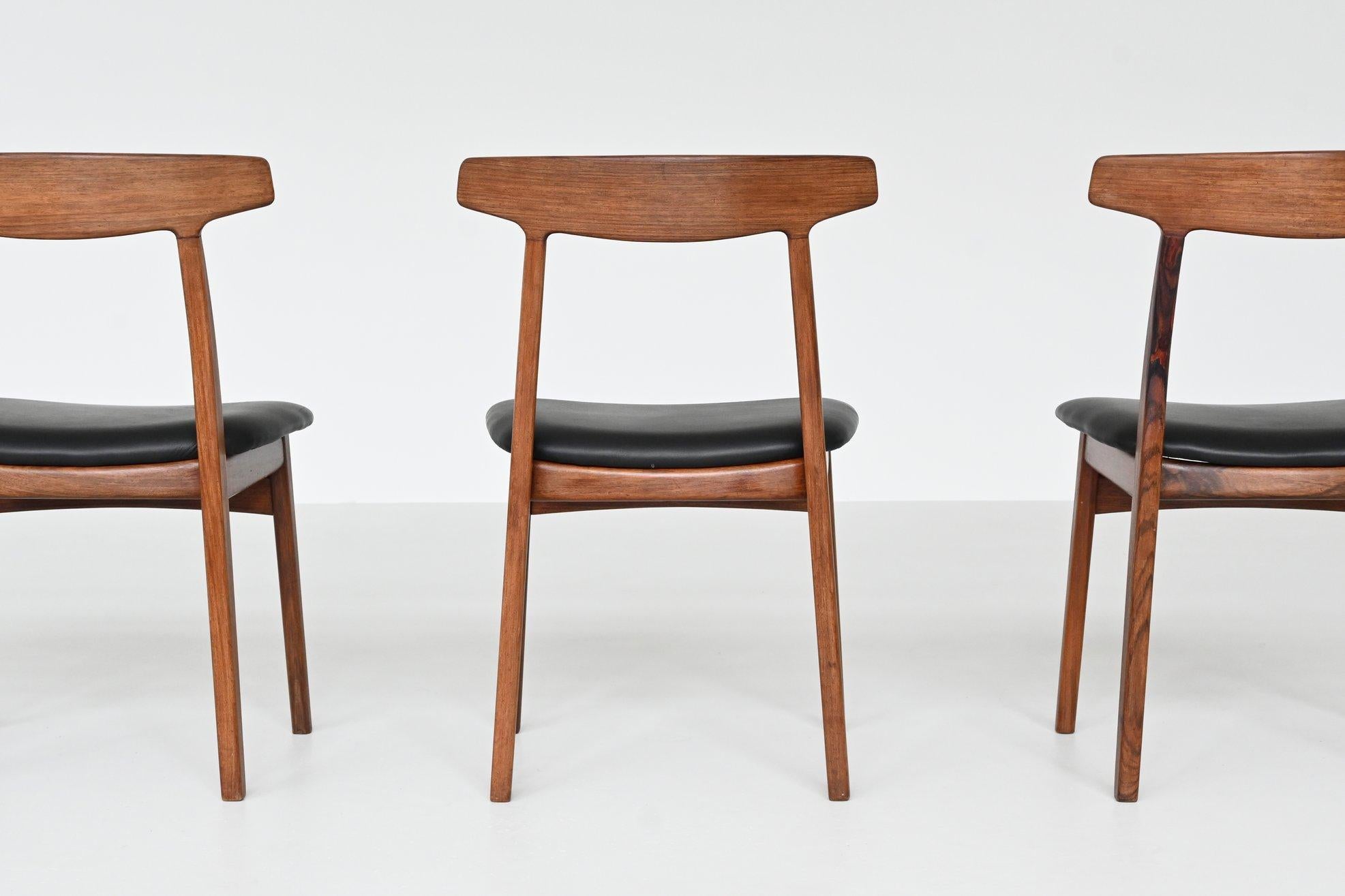 Sedie da pranzo Henning Kjaernulf in teak Bruno Hansen Danimarca 1962 3
