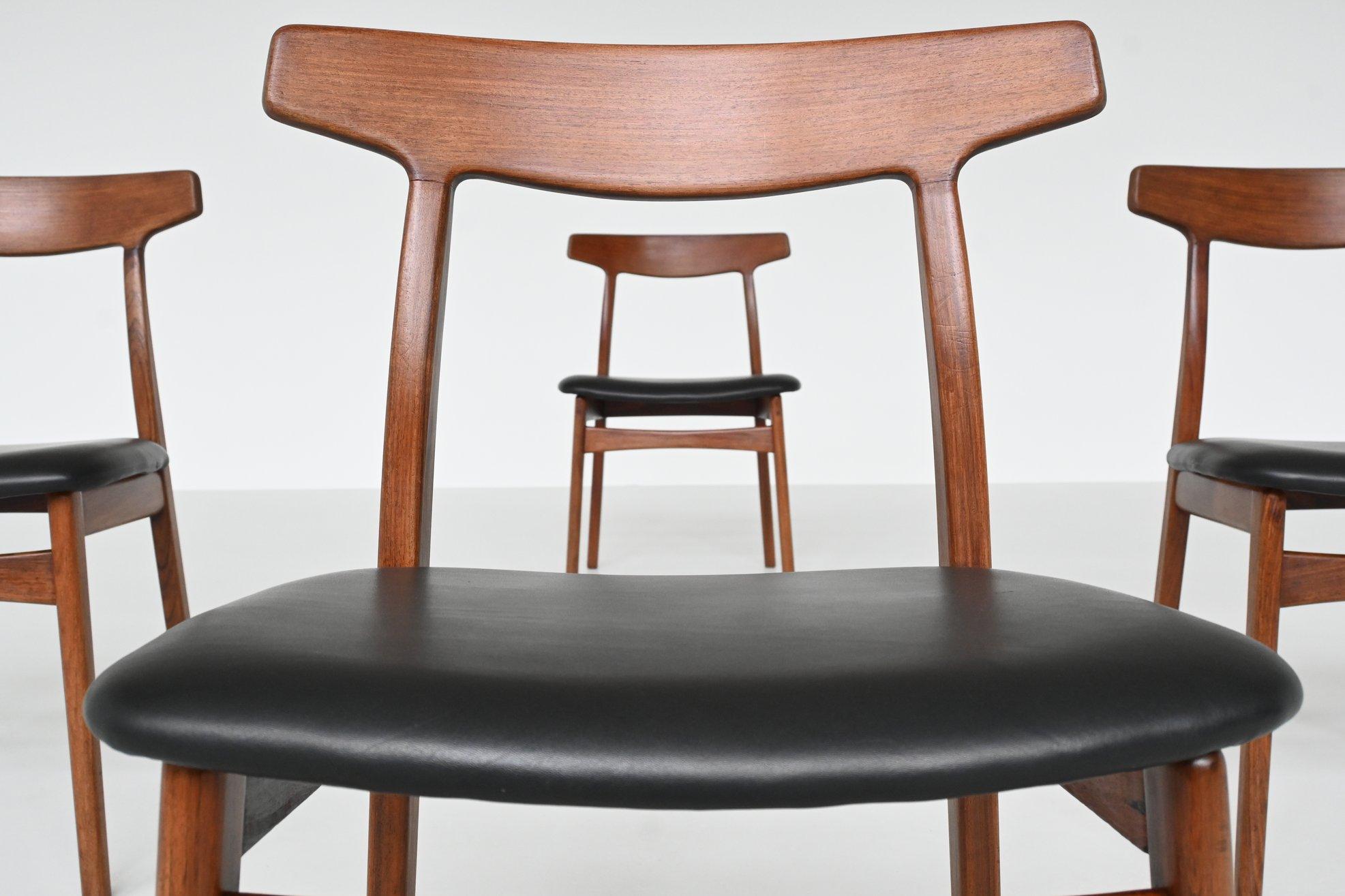 Sedie da pranzo Henning Kjaernulf in teak Bruno Hansen Danimarca 1962 4