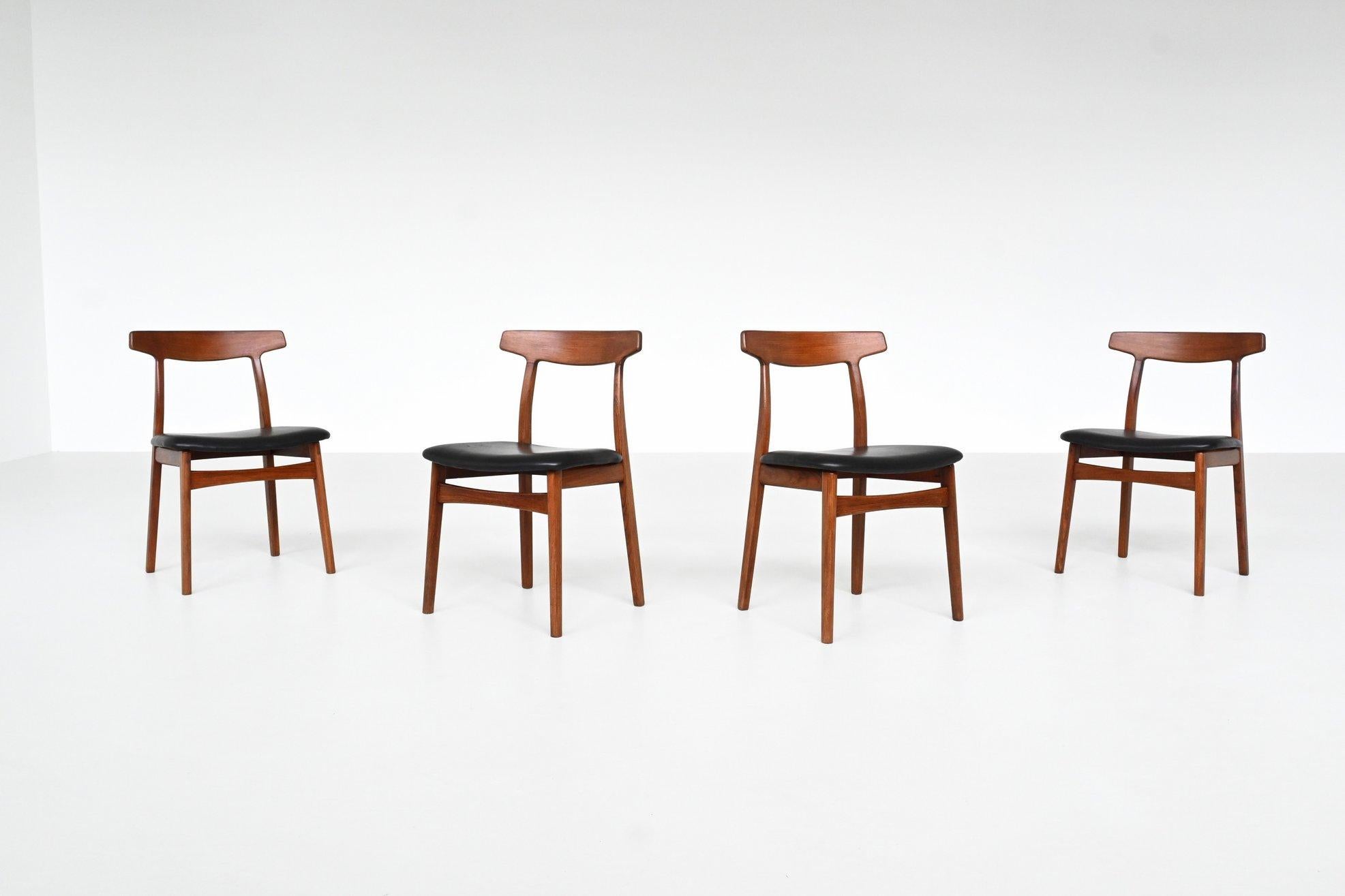 Sedie da pranzo Henning Kjaernulf in teak Bruno Hansen Danimarca 1962 In condizioni buone a Etten-Leur, NL