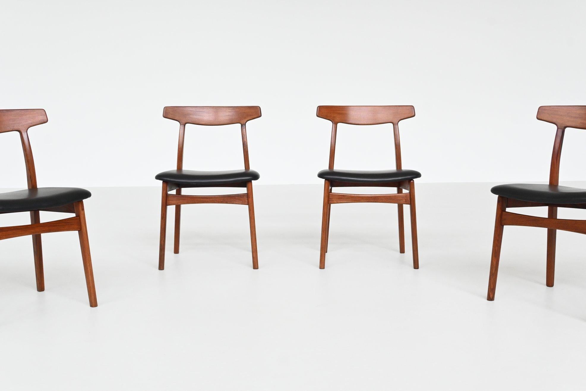 Metà XX secolo Sedie da pranzo Henning Kjaernulf in teak Bruno Hansen Danimarca 1962