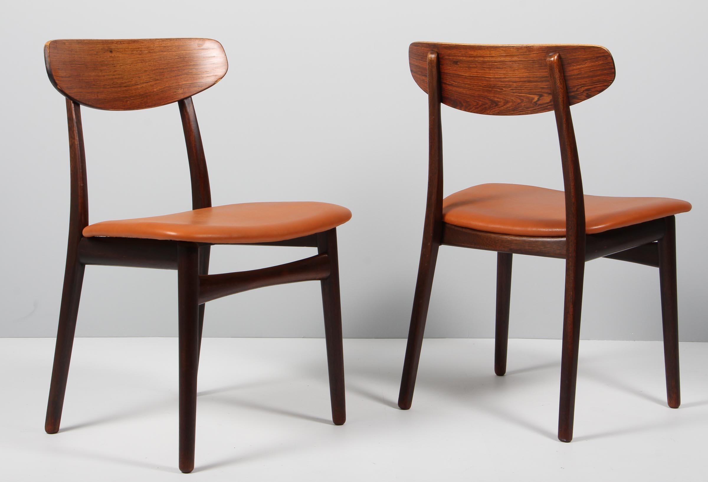 Henning Kjærnulf Dining Chairs, Rosewood, Leather, 1960's In Good Condition In Esbjerg, DK