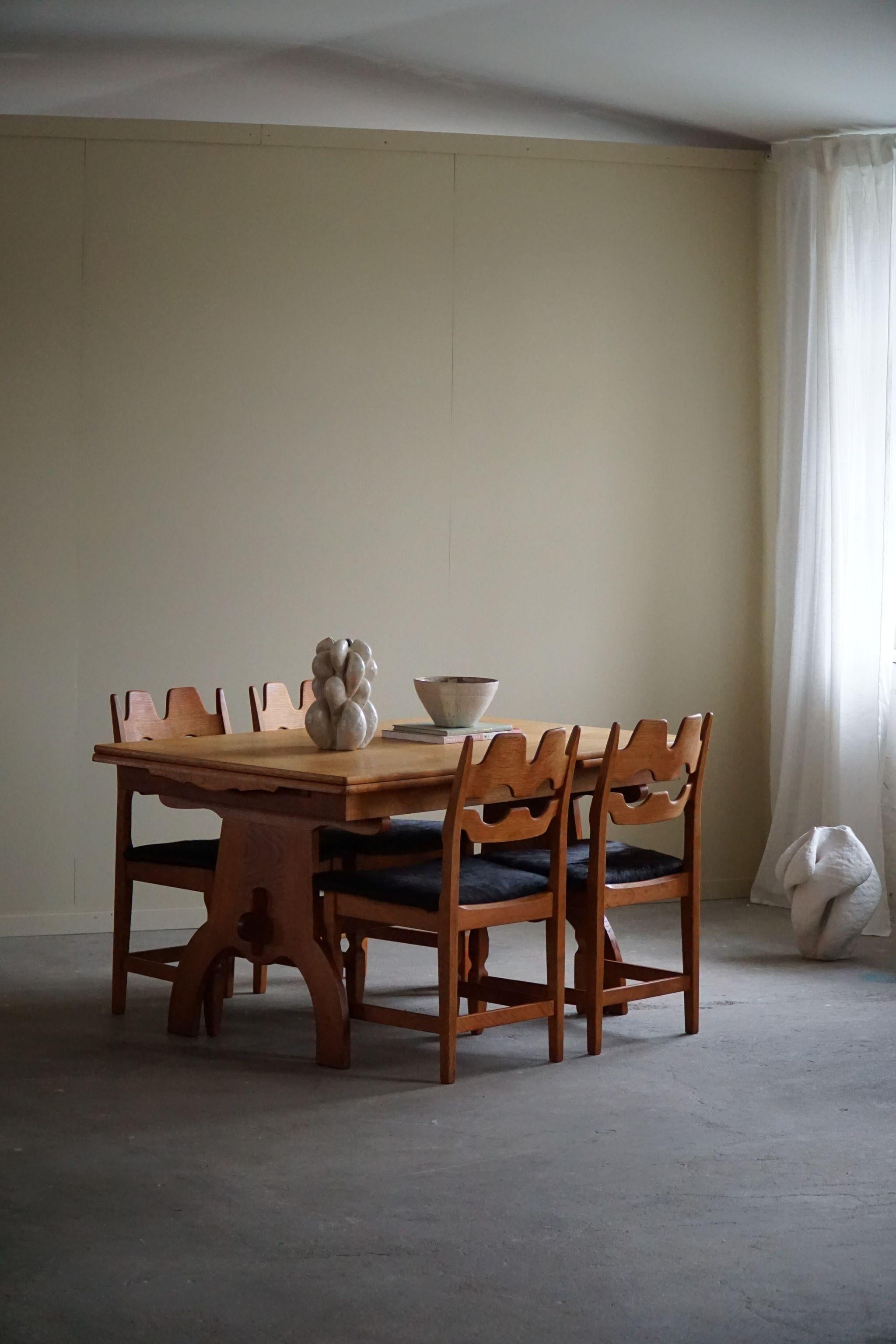 Baroque Henning Kjærnulf, Dining Table / Desk in Oak, Danish Mid Century Modern, 1960s