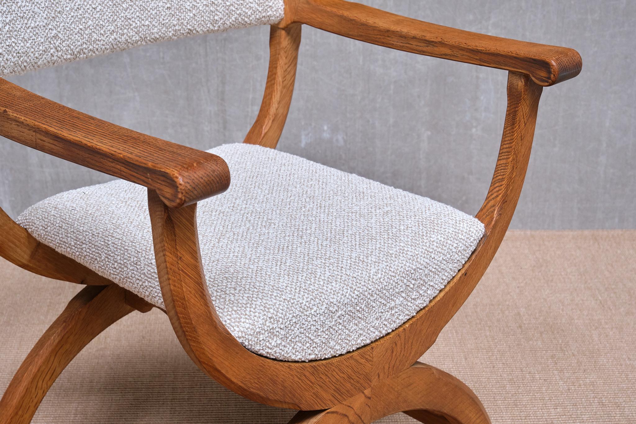 Danish Henning Kjærnulf 'Kurul' Armchair in Oak and Rubelli Bouclé, Denmark, 1960s For Sale