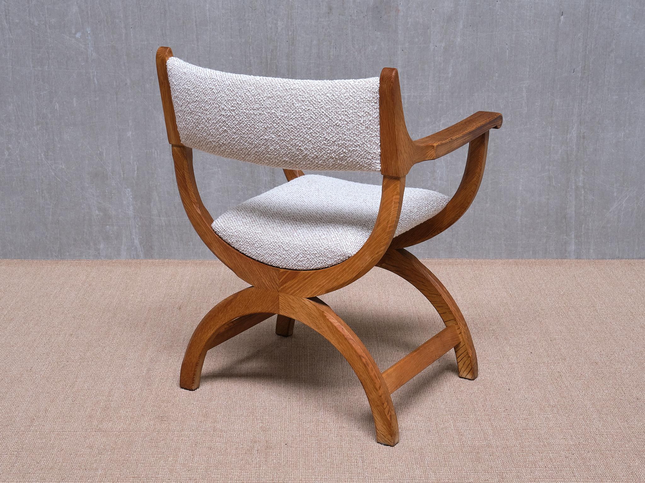 Fabric Henning Kjærnulf 'Kurul' Armchair in Oak and Rubelli Bouclé, Denmark, 1960s For Sale