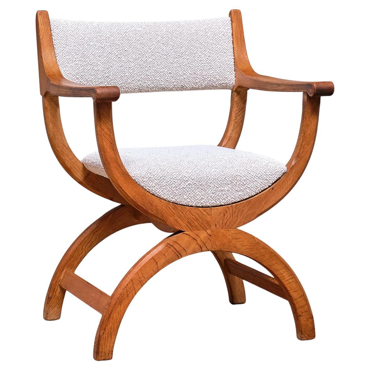 Henning Kjærnulf 'Kurul' Armchair in Oak and Rubelli Bouclé, Denmark, 1960s