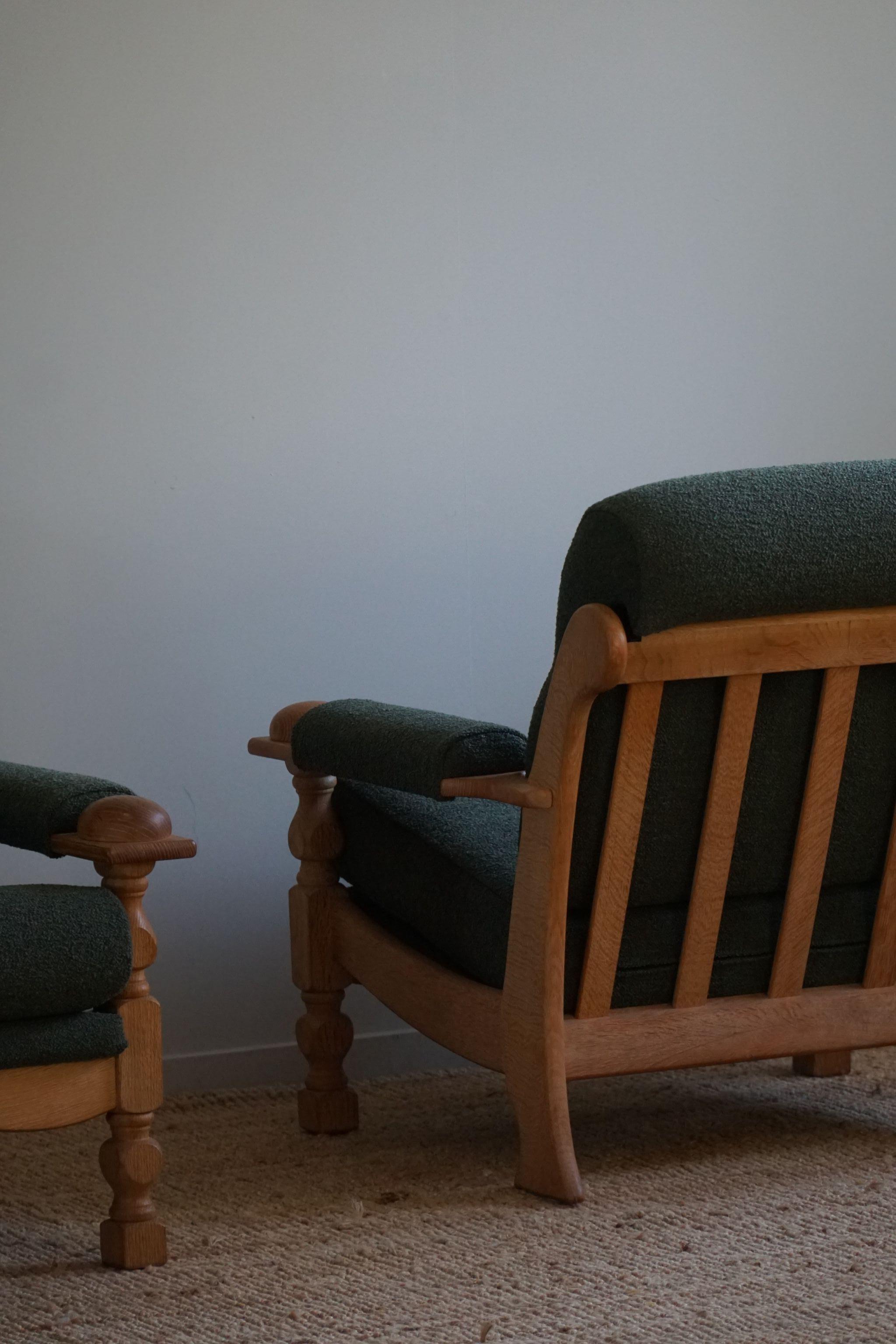 Henning Kjærnulf, Lounge Chairs in Oak & Bouclé, Danish Mid Century, 1960s For Sale 6