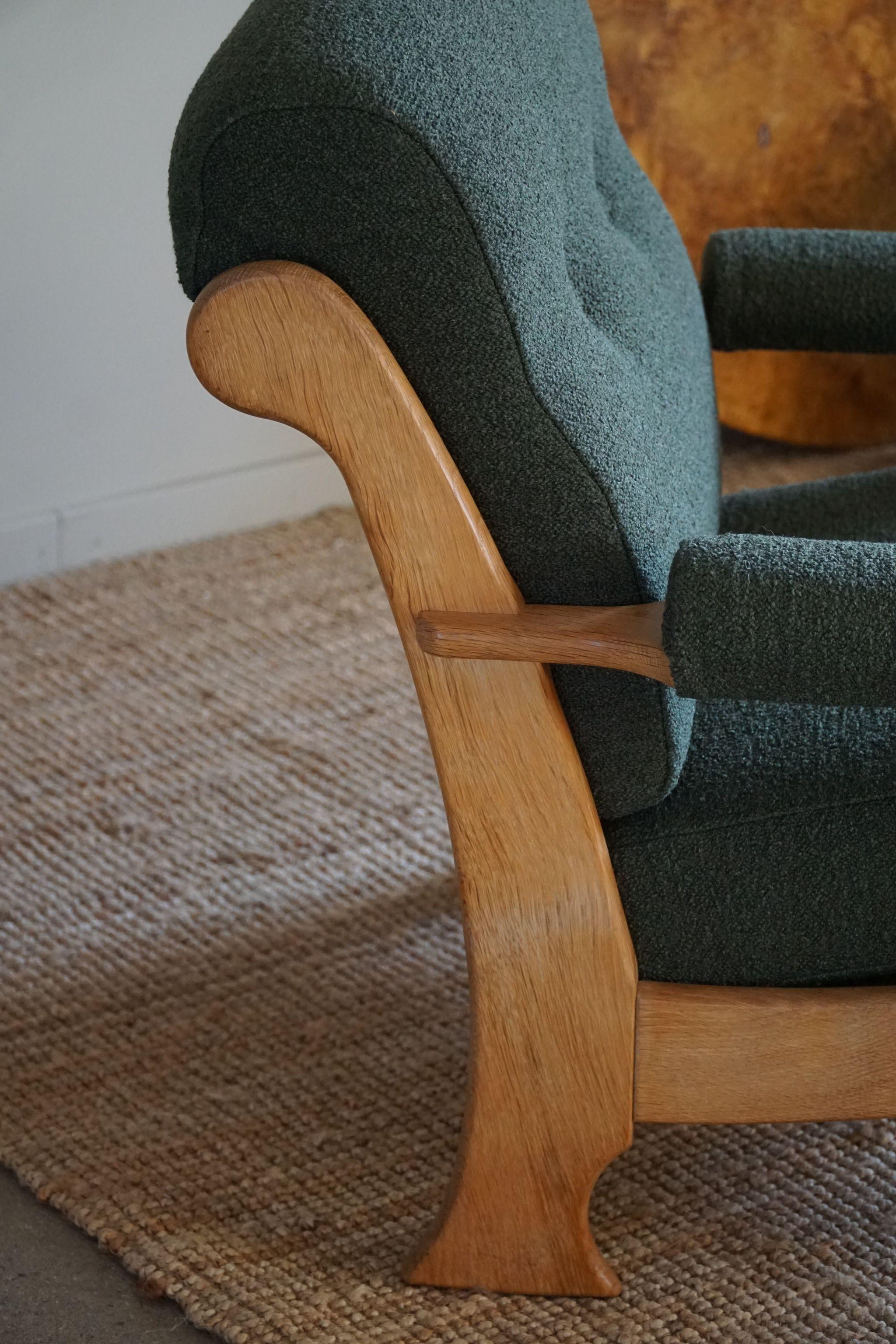 Henning Kjærnulf, Lounge Chairs in Oak & Bouclé, Danish Mid Century, 1960s For Sale 7