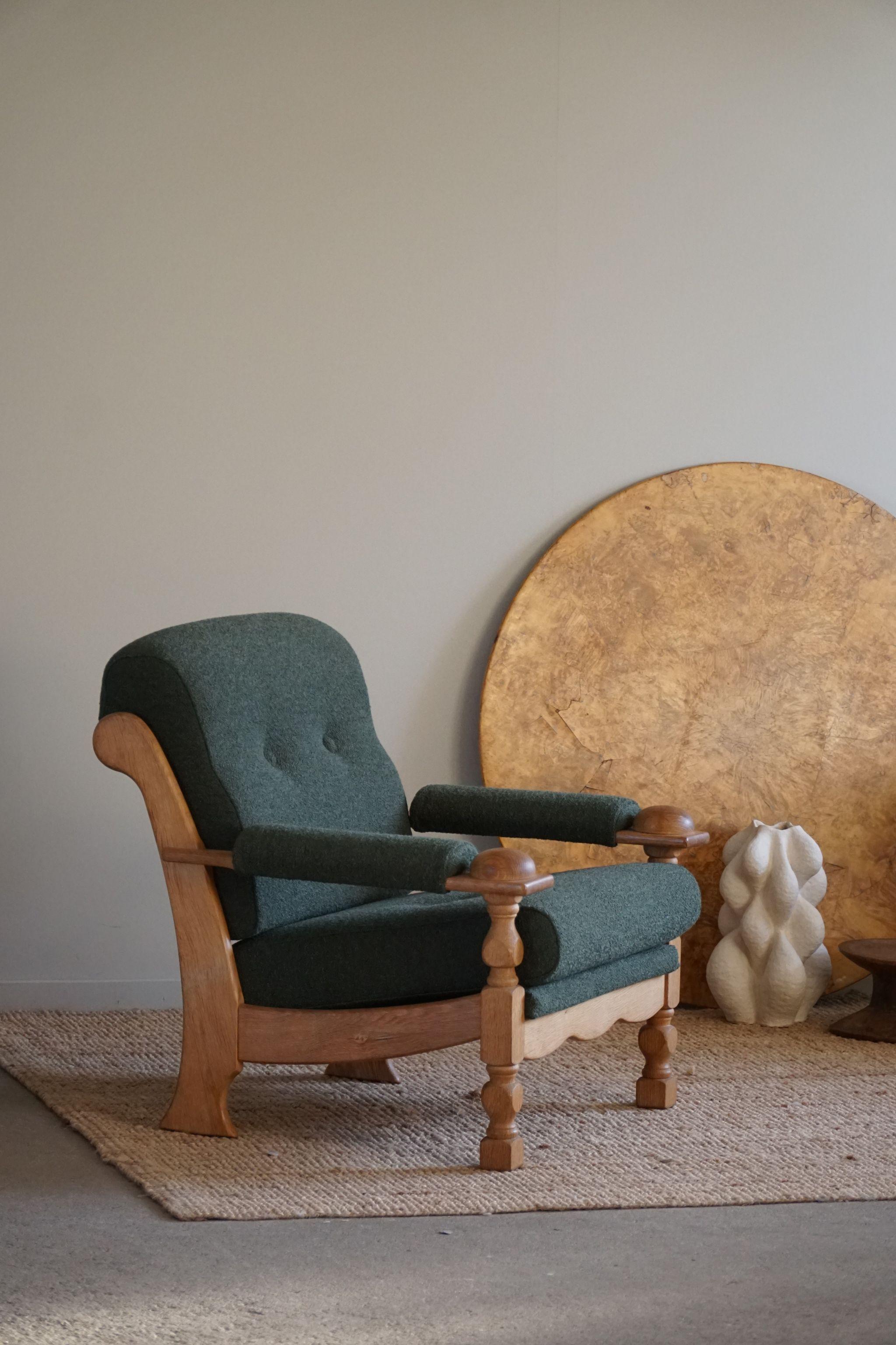 Mid-Century Modern Henning Kjærnulf, Lounge Chairs in Oak & Bouclé, Danish Mid Century, 1960s For Sale