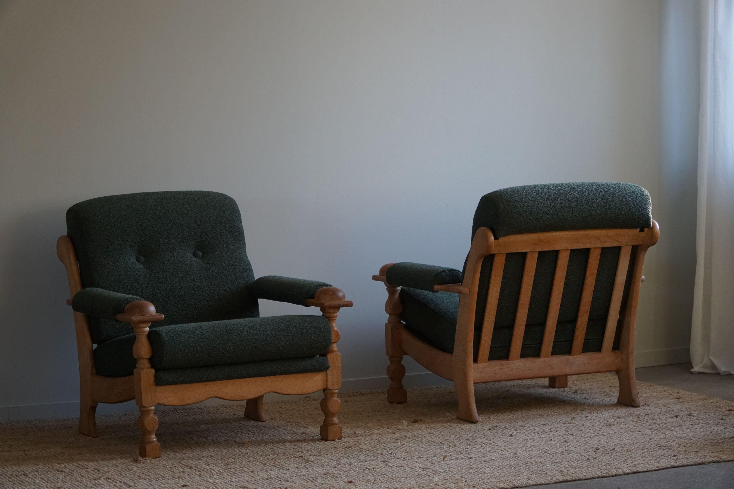 Henning Kjærnulf, Lounge Chairs in Oak & Bouclé, Danish Mid Century, 1960s In Good Condition For Sale In Odense, DK