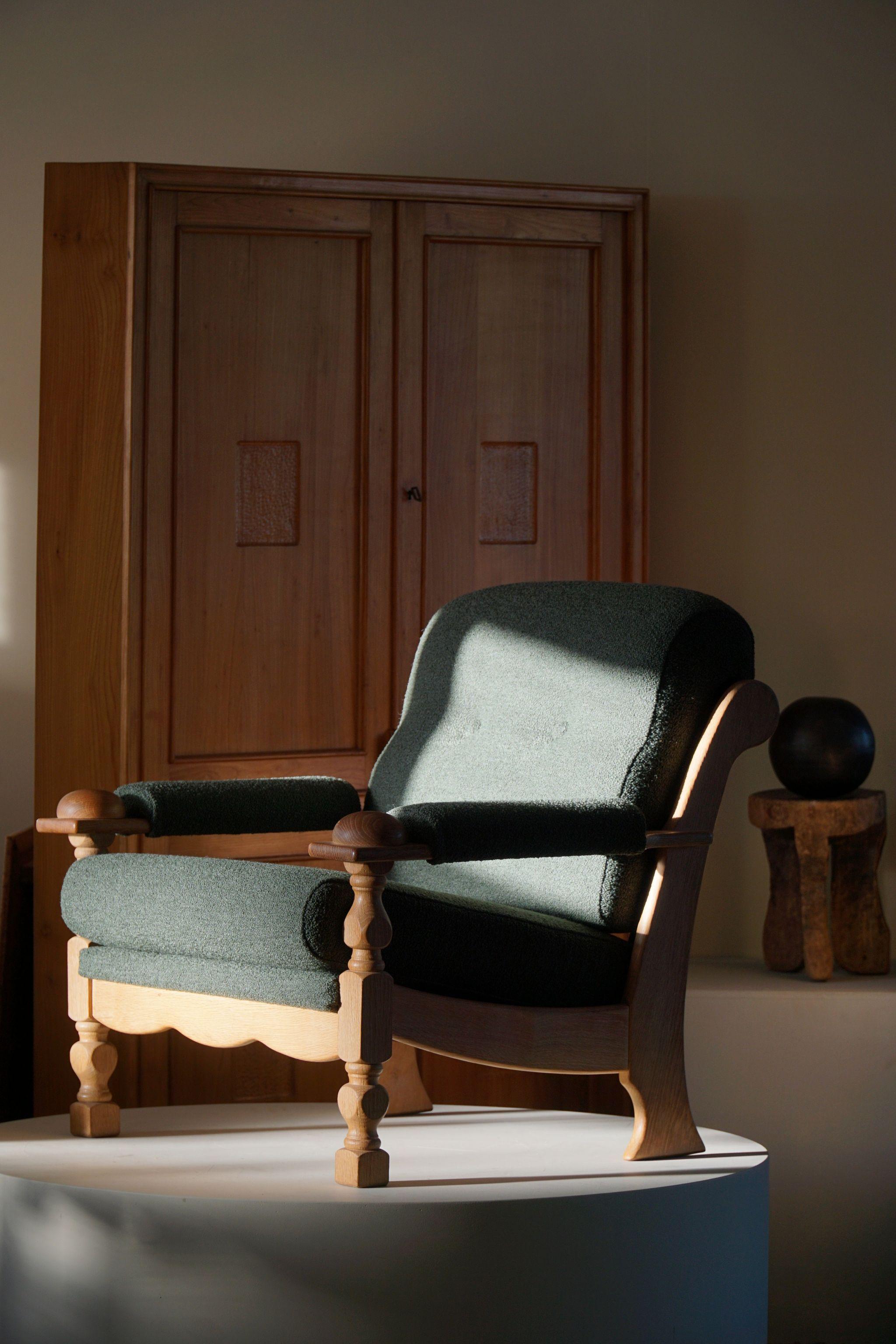 20th Century Henning Kjærnulf, Lounge Chairs in Oak & Bouclé, Danish Mid Century, 1960s For Sale