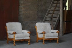 Henning Kjærnulf, Lounge Chairs in Oak & Lambswool, Danish Mid Century, 1960s