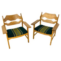Vintage Henning Kjaernulf Lounge Razor Back Oak Chairs Danish Rustic - a Pair