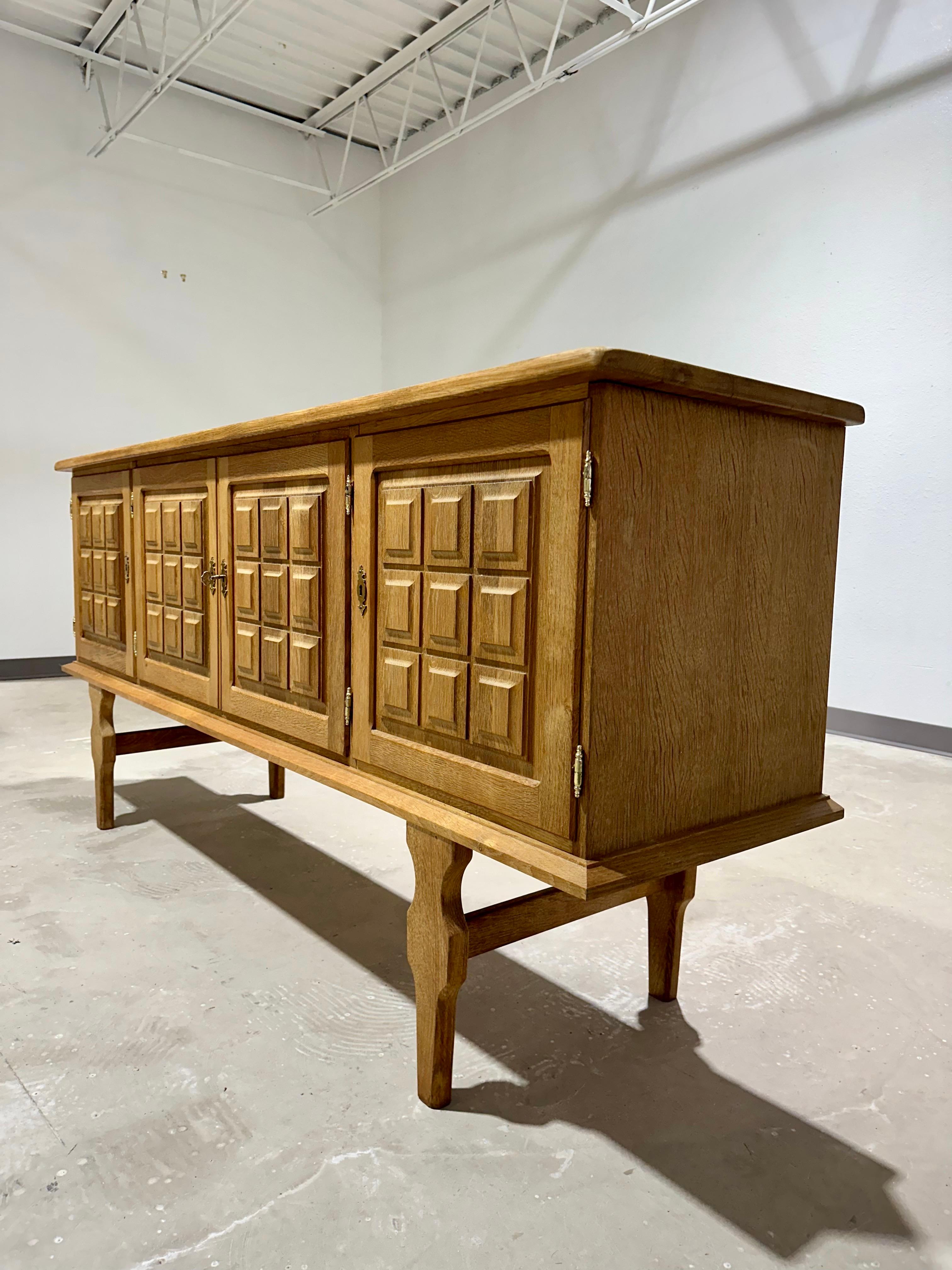 Carved Henning Kjaernulf Mid Century Danish Oak Brutalist Credenza