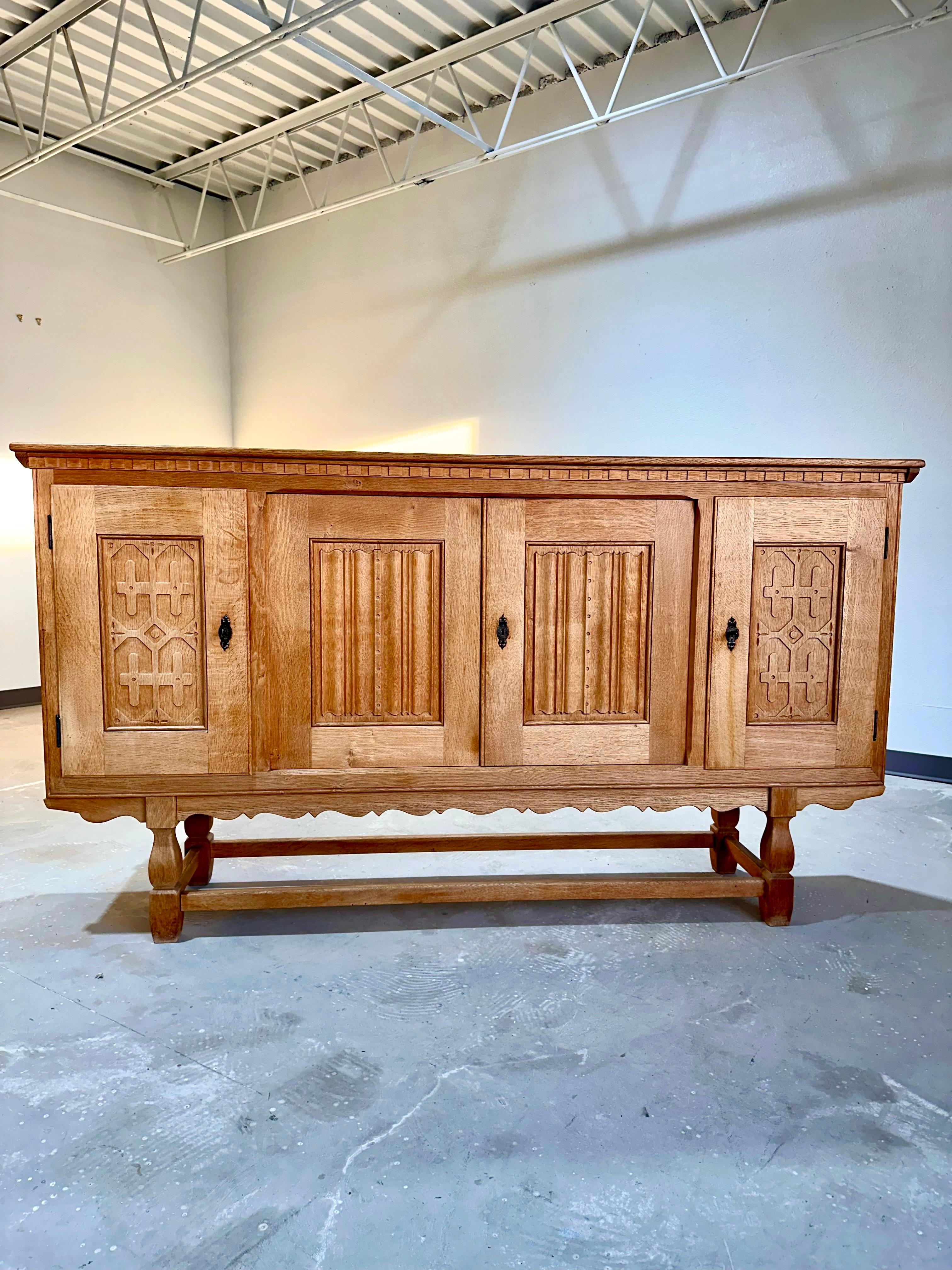 Henning Kjaernulf Mid Century Danish Oak Carved Brutalist Sideboard 11