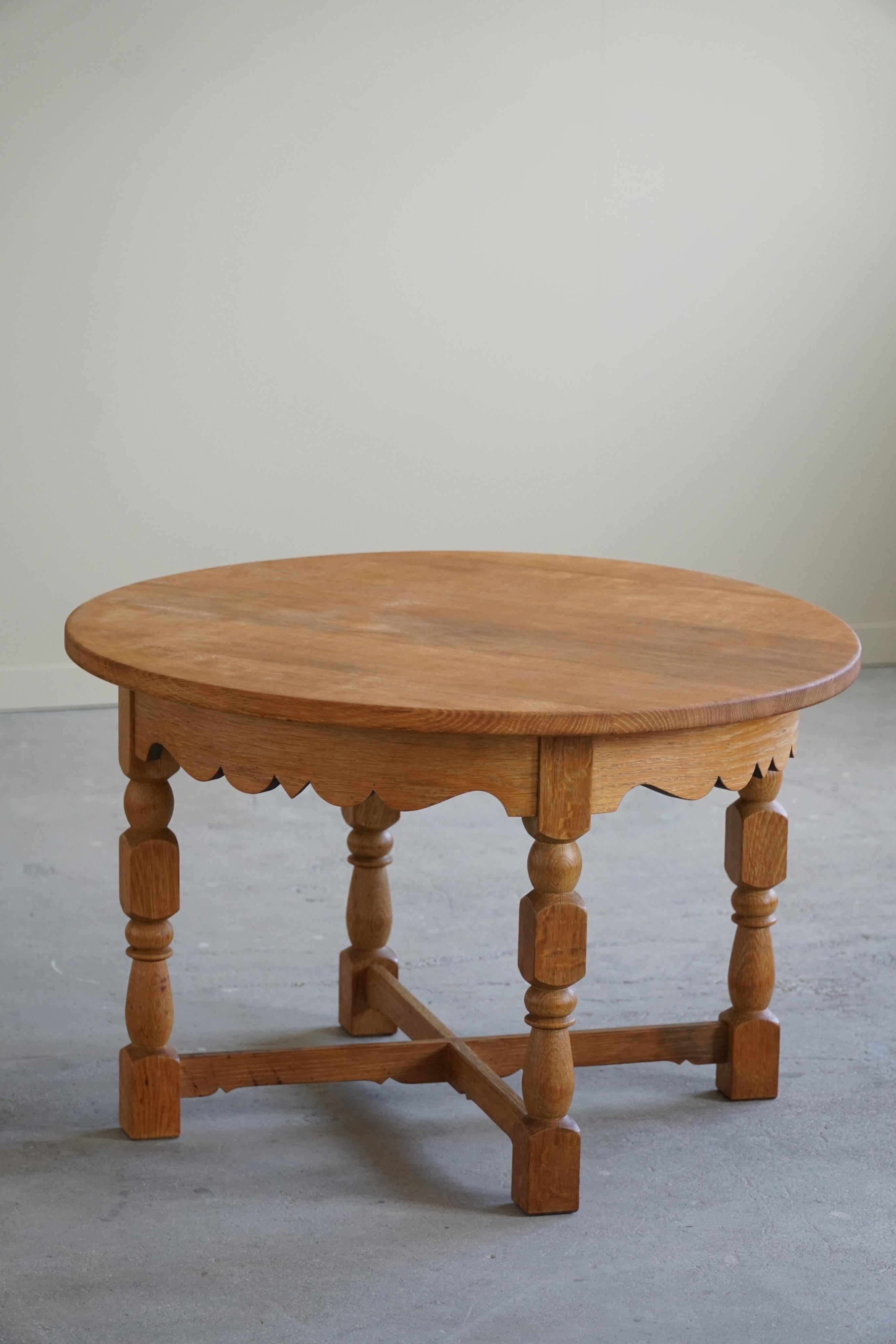 Henning Kjærnulf, Mid Century Round Danish Side Table in Solid Oak, 1960s For Sale 6