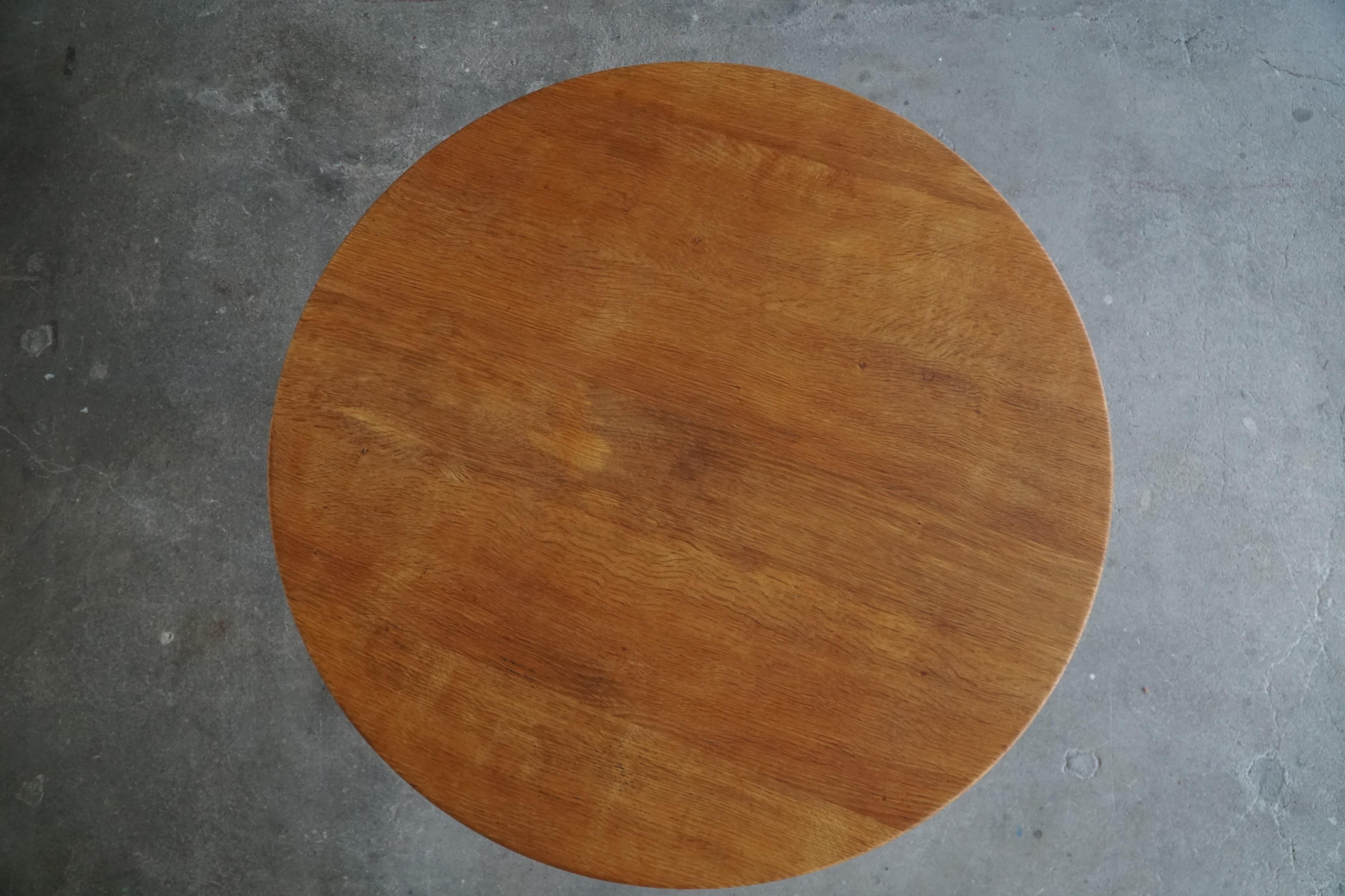 20th Century Henning Kjærnulf, Mid Century Round Danish Side Table in Solid Oak, 1960s For Sale
