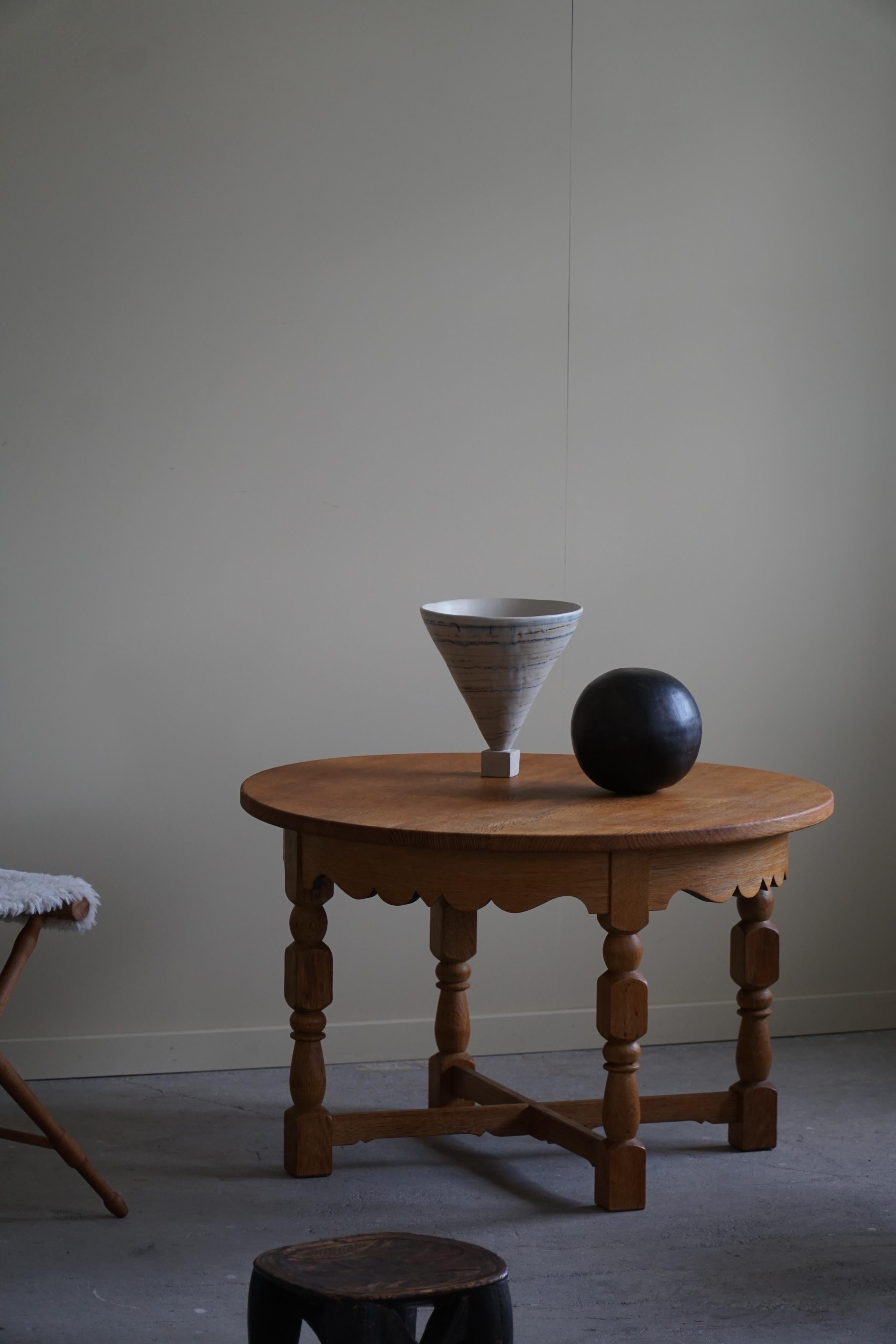 Henning Kjærnulf, Mid Century Round Danish Side Table in Solid Oak, 1960s For Sale 3