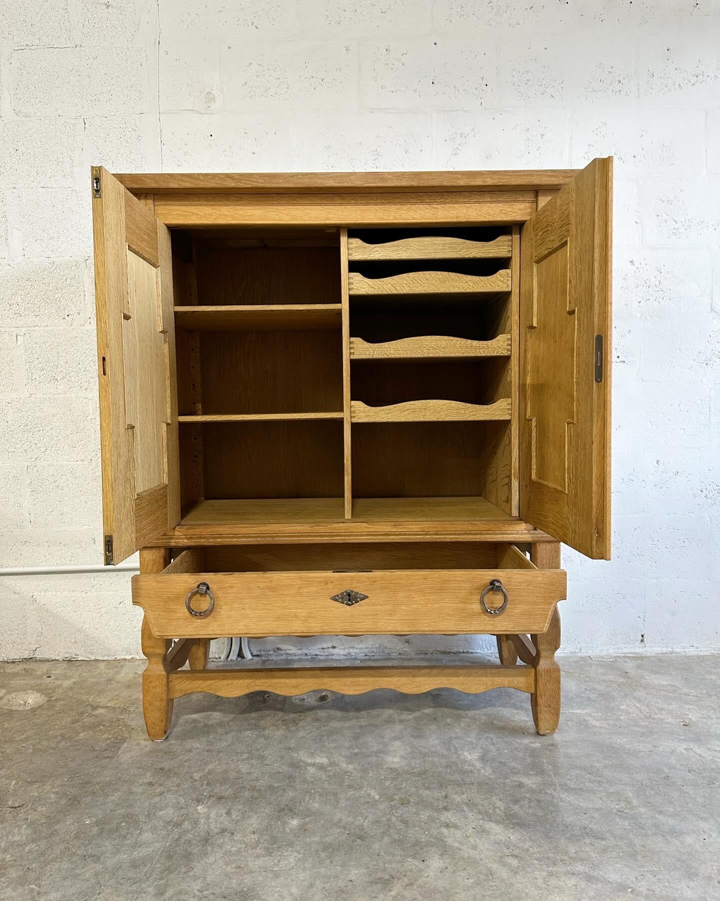 Danish Henning Kjaernulf Mid-Century Rustic Tall Bar Cabinet or Sideboard Oak