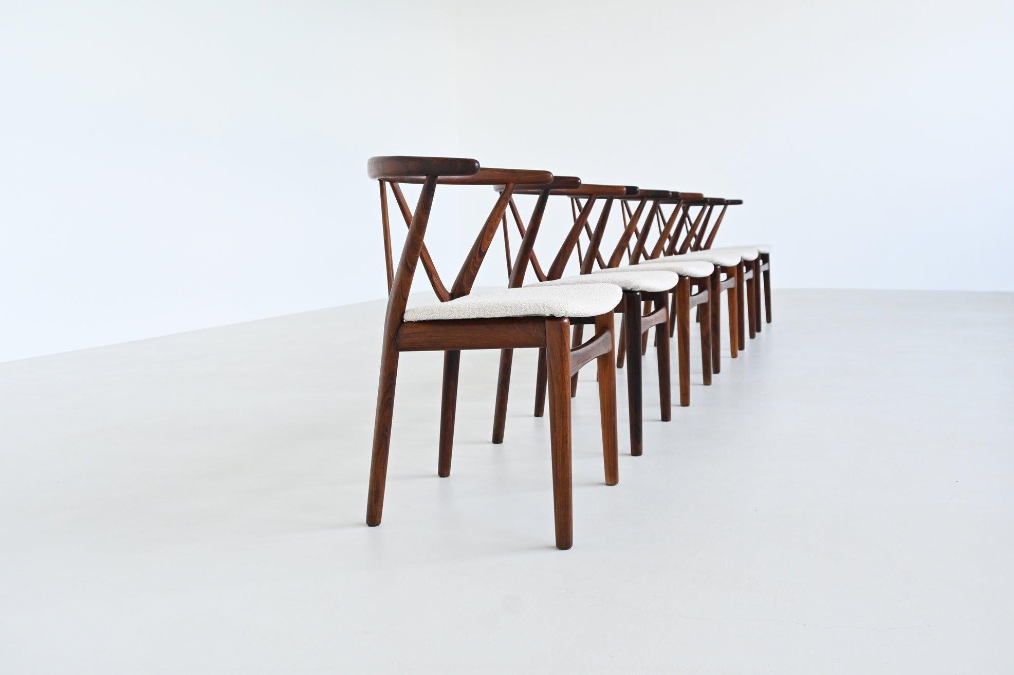 Scandinavian Modern Henning Kjaernulf model #255 dining chairs in rosewood Bruno Hansen Denmark 1960 For Sale