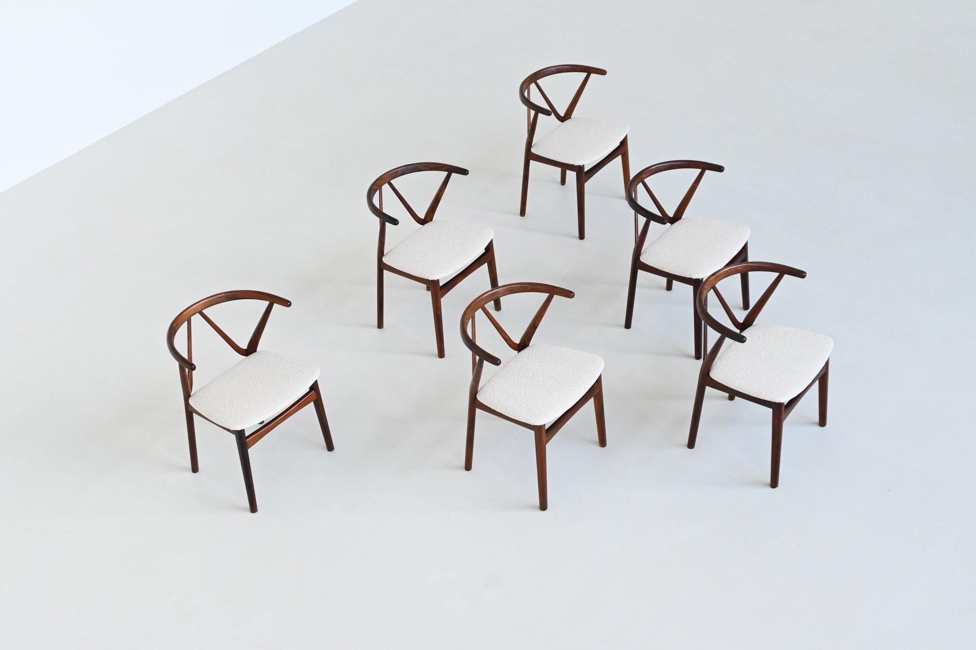 Mid-20th Century Henning Kjaernulf model #255 dining chairs in rosewood Bruno Hansen Denmark 1960 For Sale