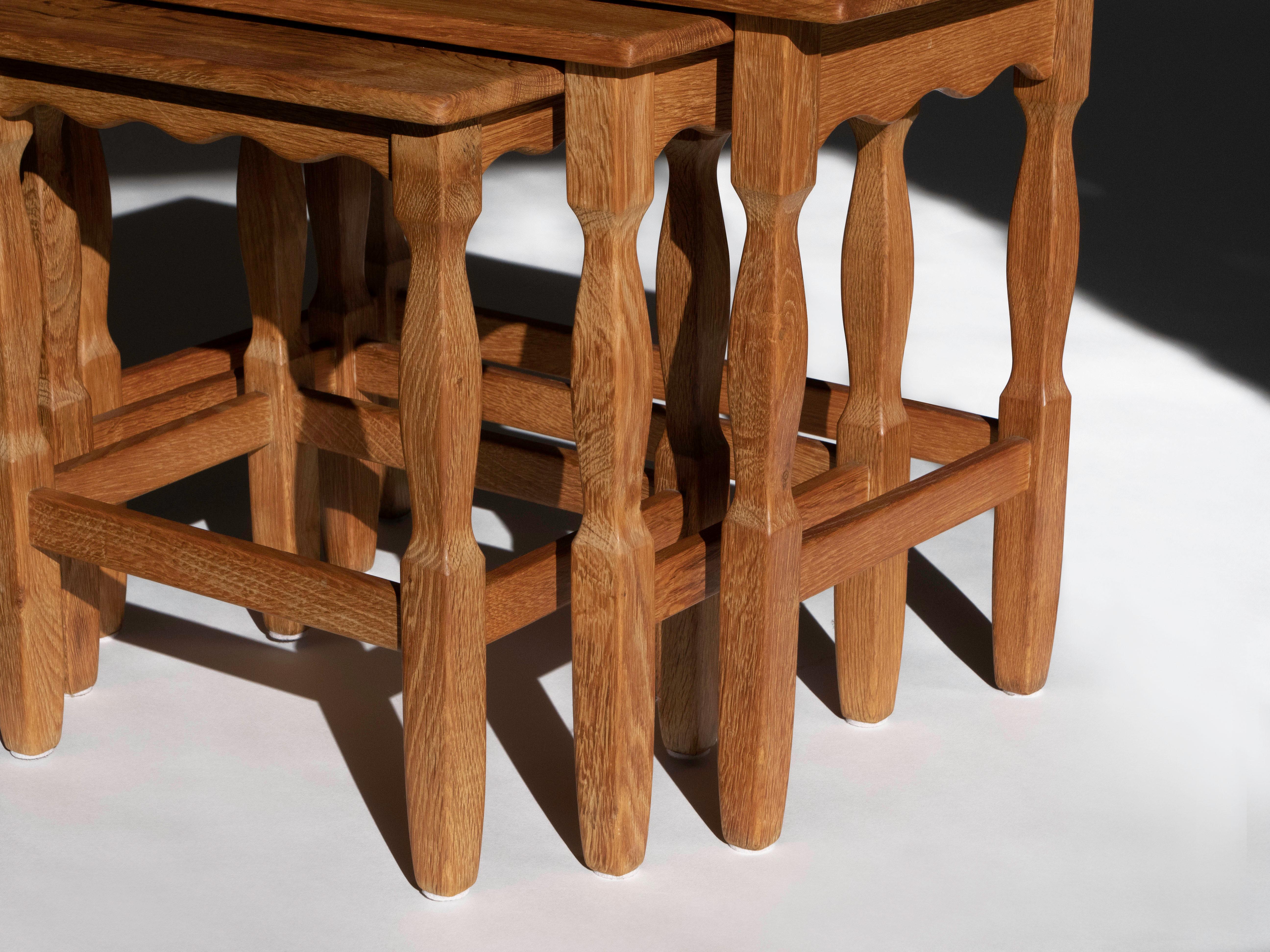 Mid-Century Modern Henning Kjaernulf Nesting Tables in Solid Oak, Denmark 1960's For Sale