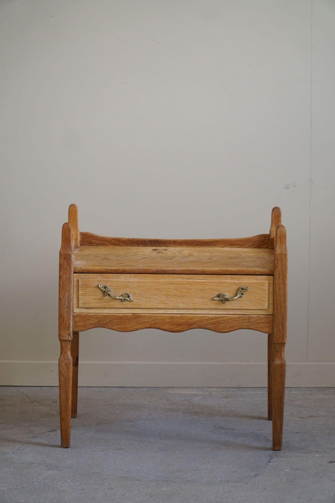 Brutalist Henning Kjærnulf, Night Stand in Oak, Danish Modern, 