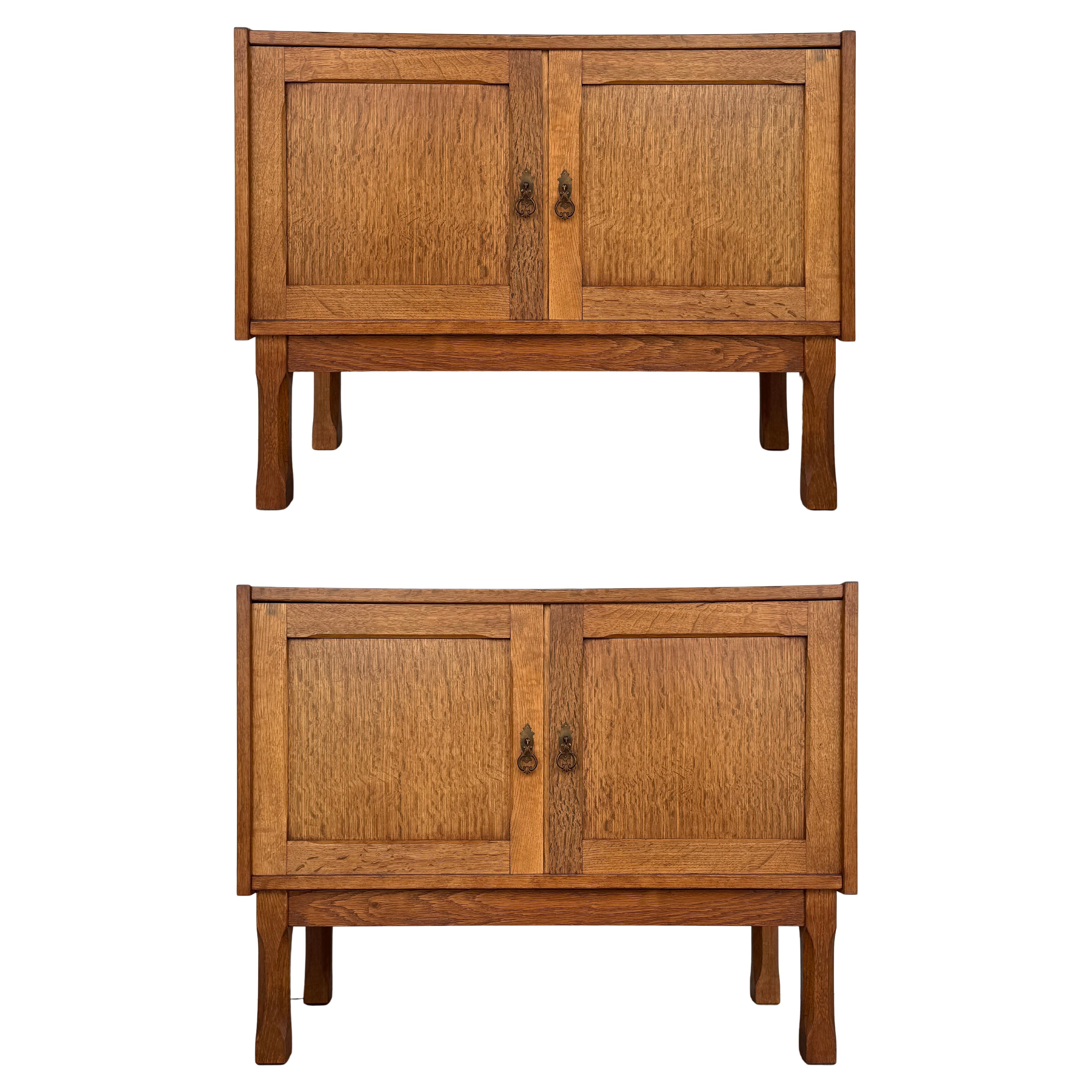 Henning Kjærnulf  Oak Brutalist Danish Modern Night Stands, Pair For Sale