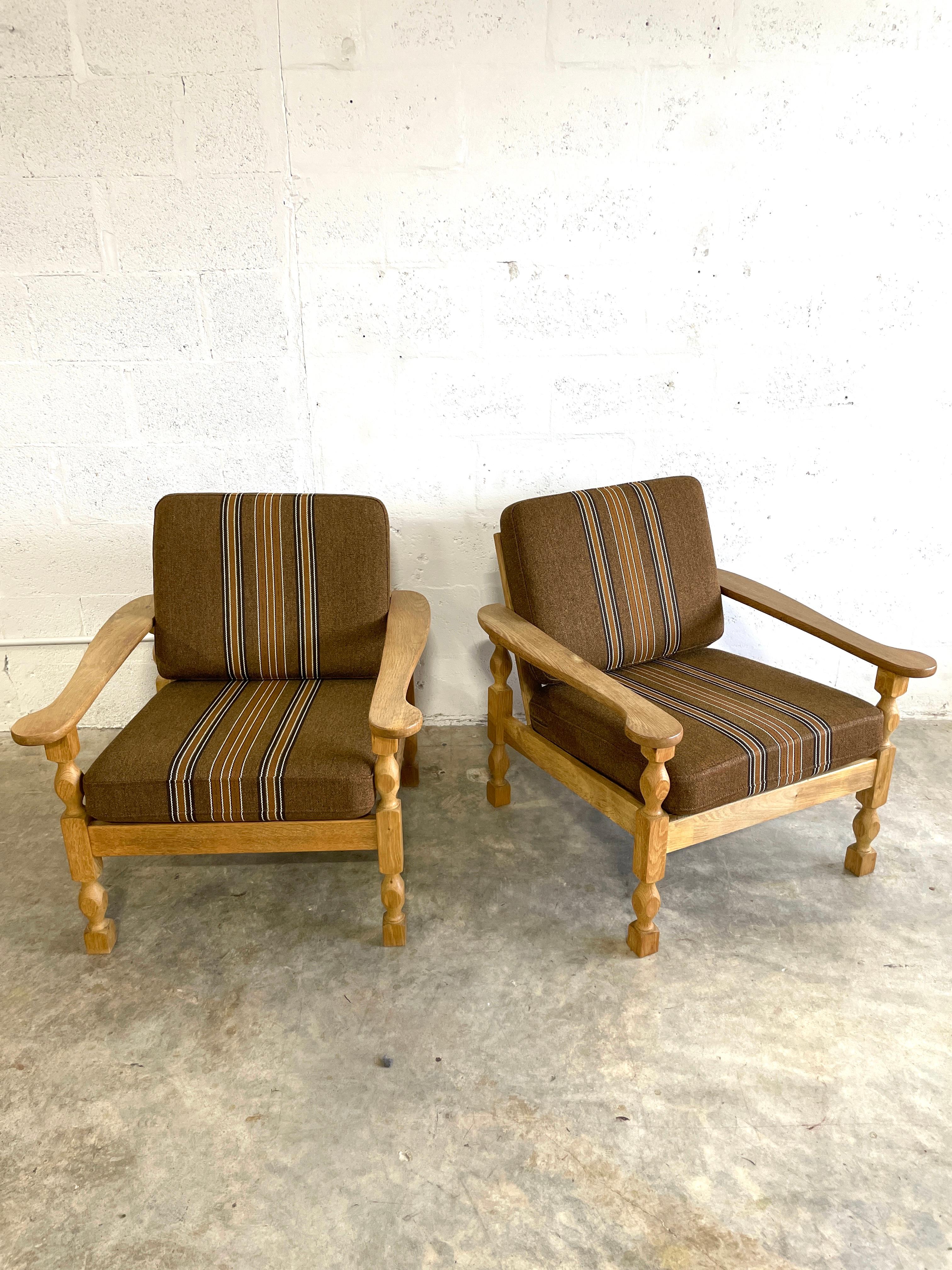 Henning Kjaernulf Oak Brutalist Rustic Danish Lounge Chairs For Sale 5