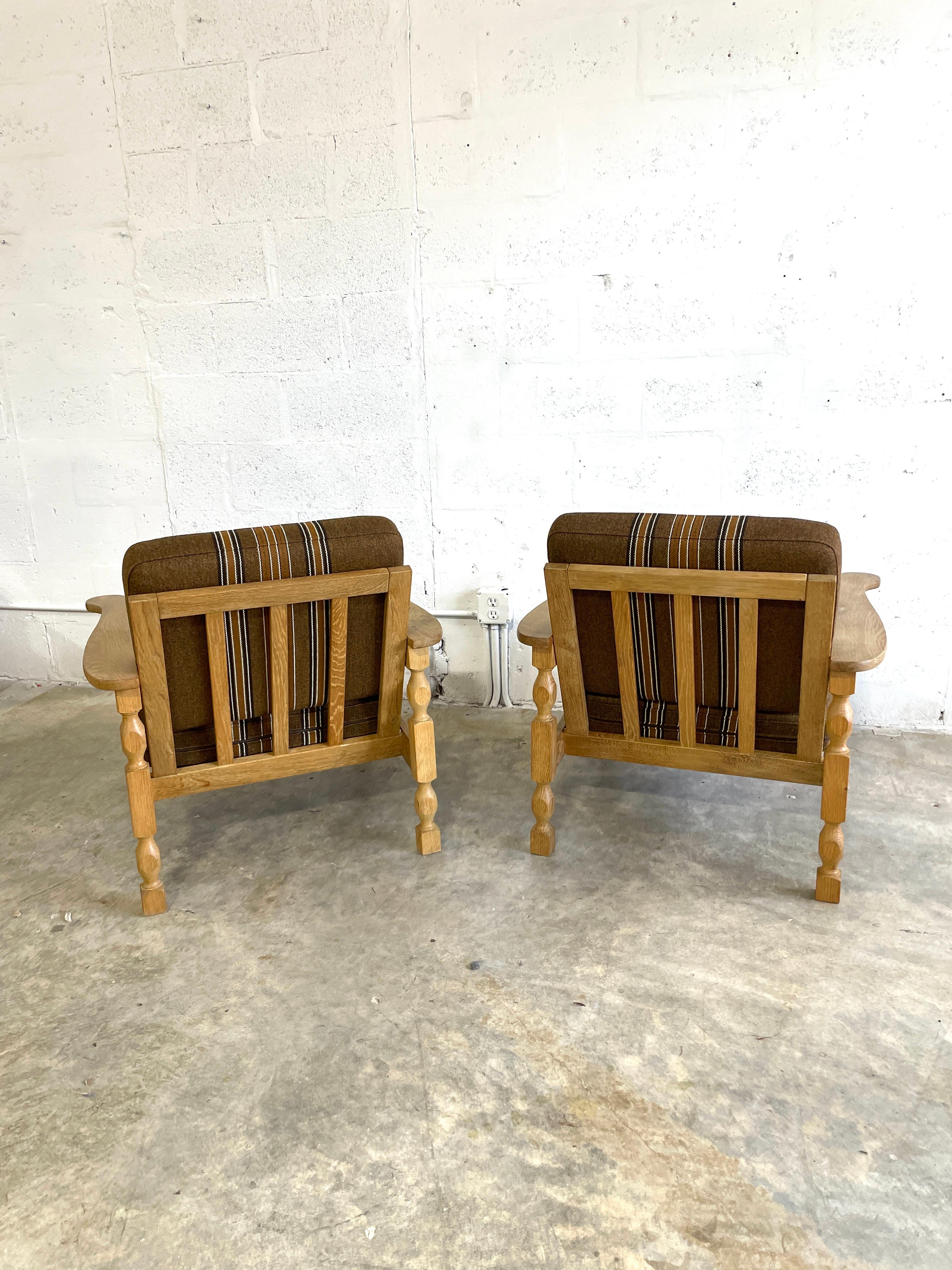 Scandinavian Modern Henning Kjaernulf Oak Brutalist Rustic Danish Lounge Chairs For Sale