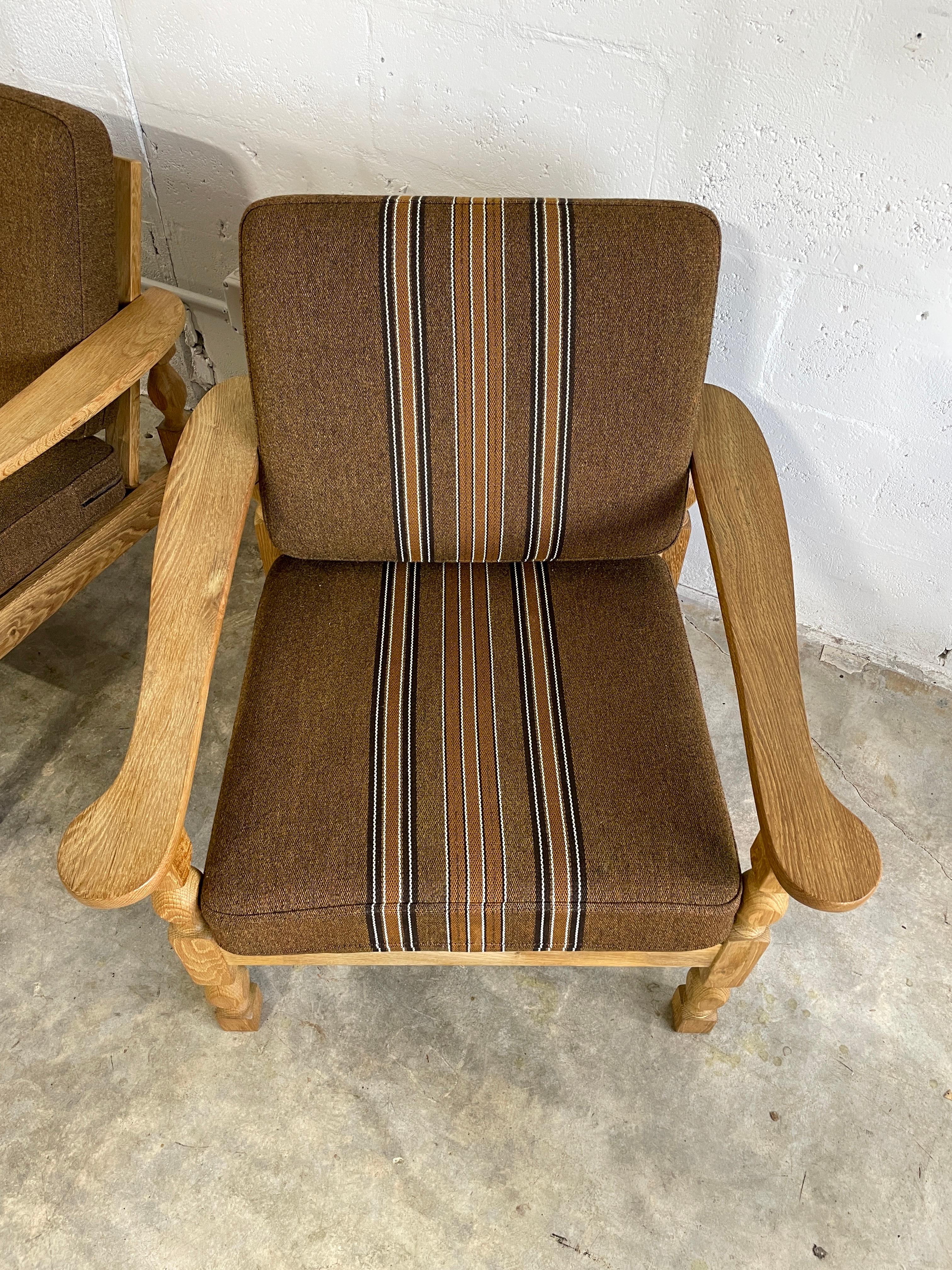 Henning Kjaernulf Oak Brutalist Rustic Danish Lounge Chairs In Good Condition For Sale In Fort Lauderdale, FL