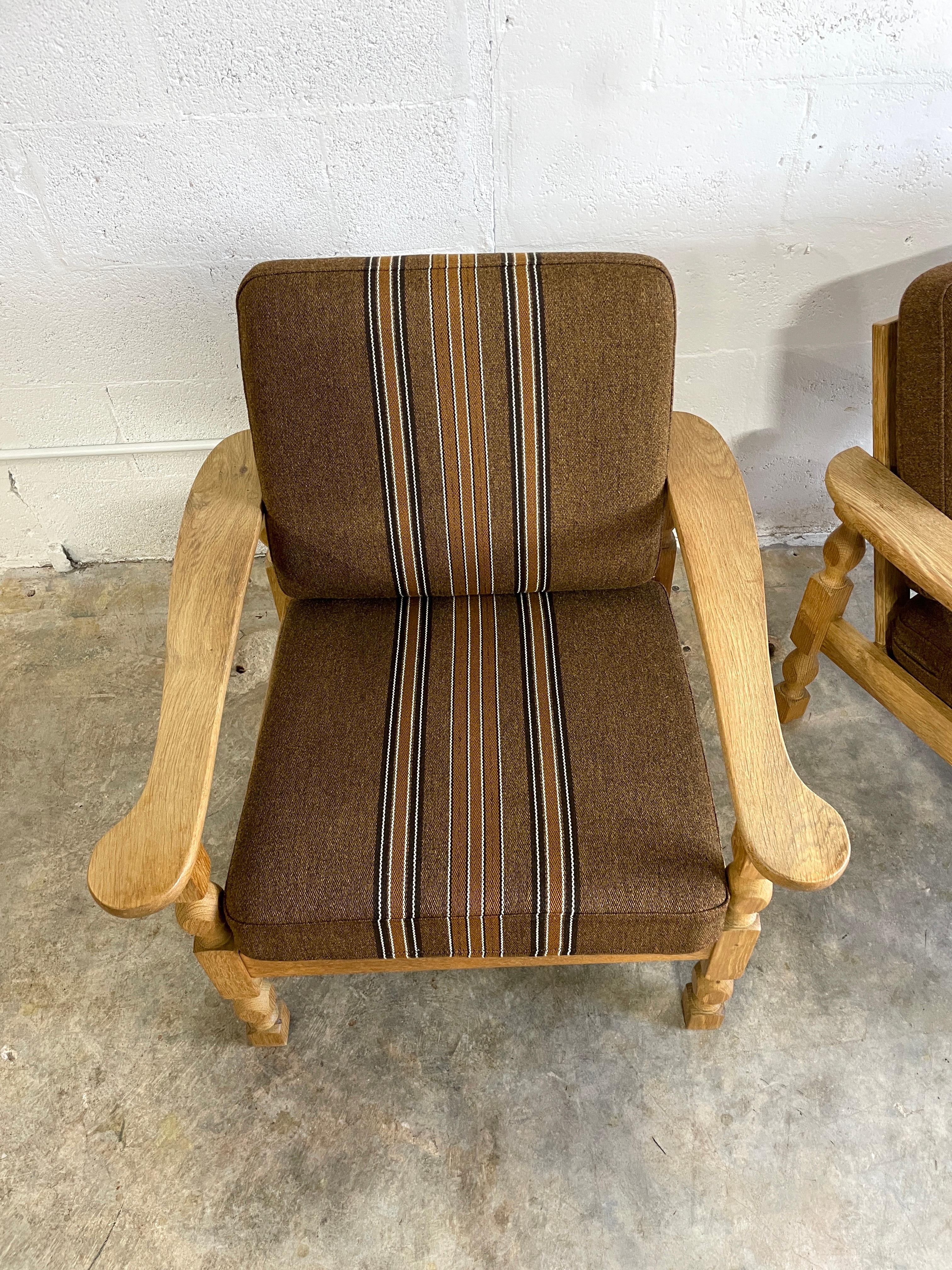 Late 20th Century Henning Kjaernulf Oak Brutalist Rustic Danish Lounge Chairs For Sale