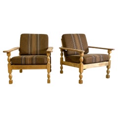Vintage Henning Kjaernulf Oak Brutalist Rustic Danish Lounge Chairs