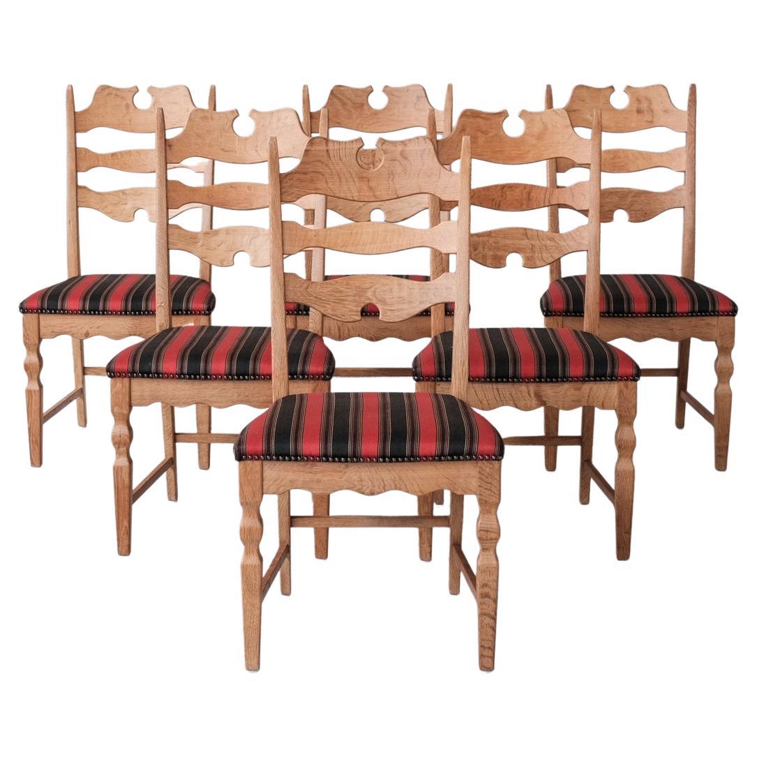 Henning Kjaernulf Oak Danish Mid-Century Dining Chairs '6' For Sale