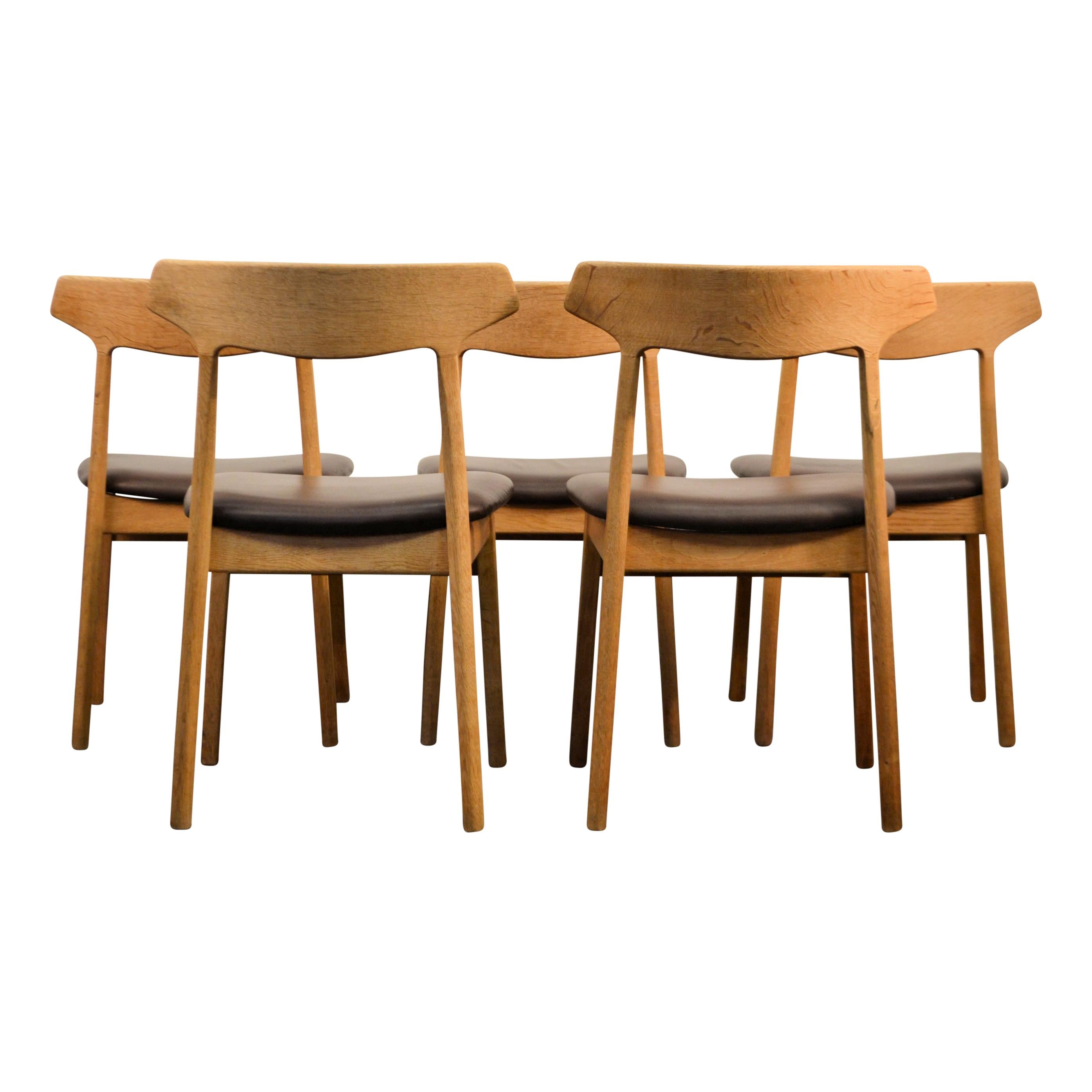 Mid-Century Modern Henning Kjaernulf Oak Dining Chairs, Set of Five For Sale