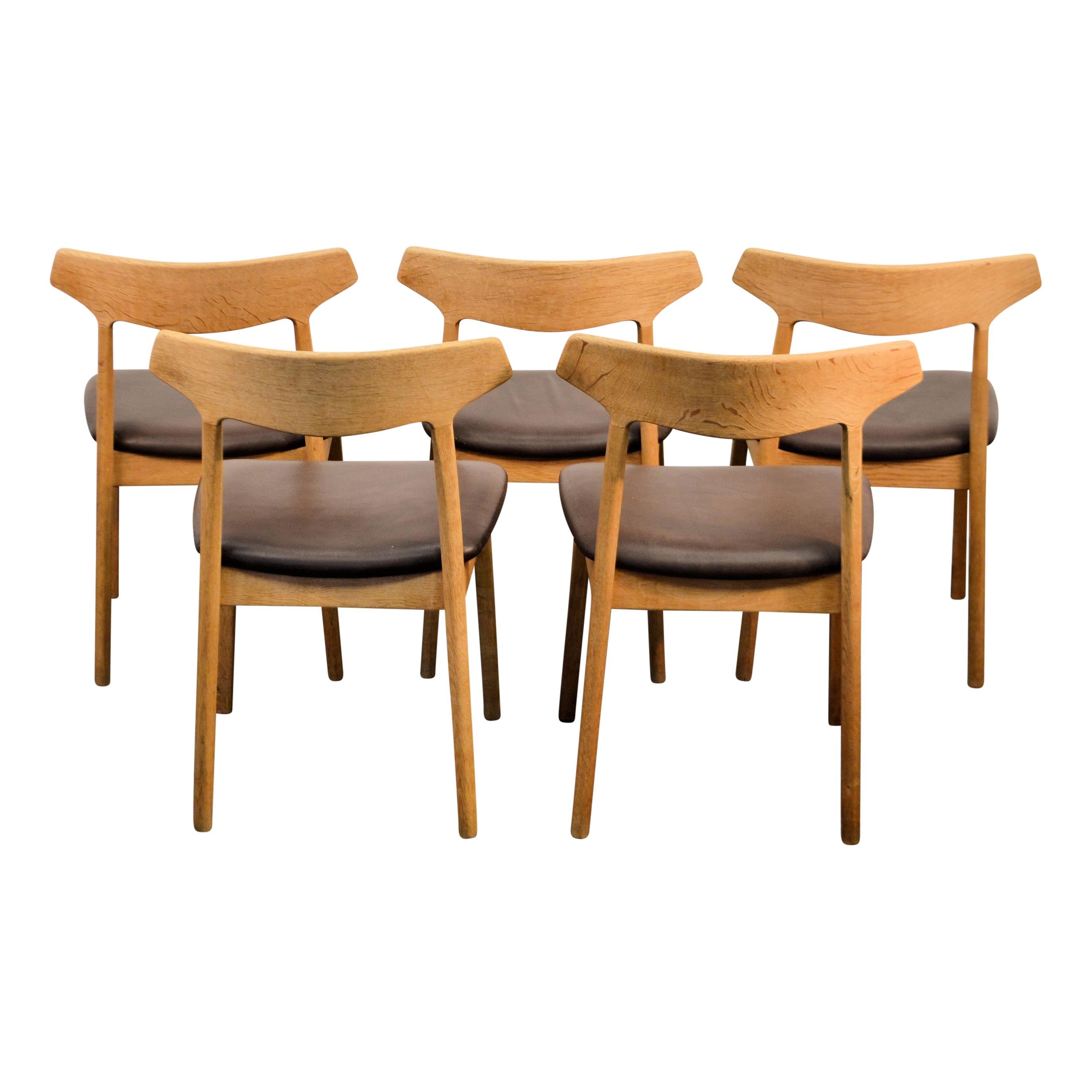 Danish Henning Kjaernulf Oak Dining Chairs, Set of Five For Sale