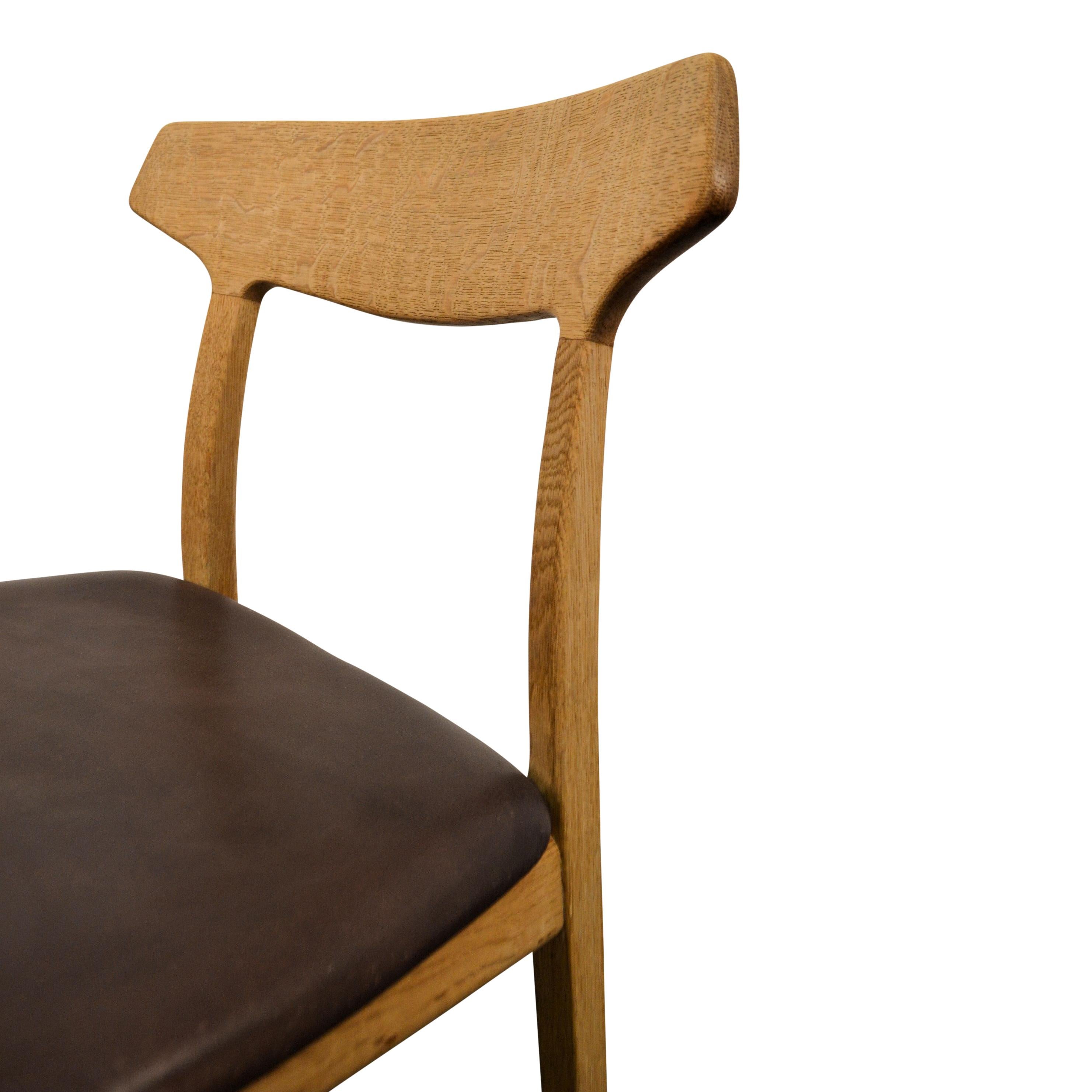Leather Henning Kjaernulf Oak Dining Chairs, Set of Five For Sale