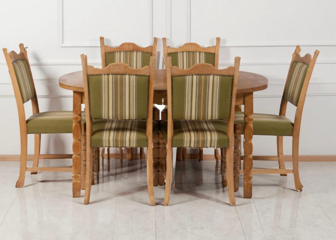 Danish Henning Kjærnulf Oak Dining Table and 6 Dining Chairs, Denmark, Circa 1960s