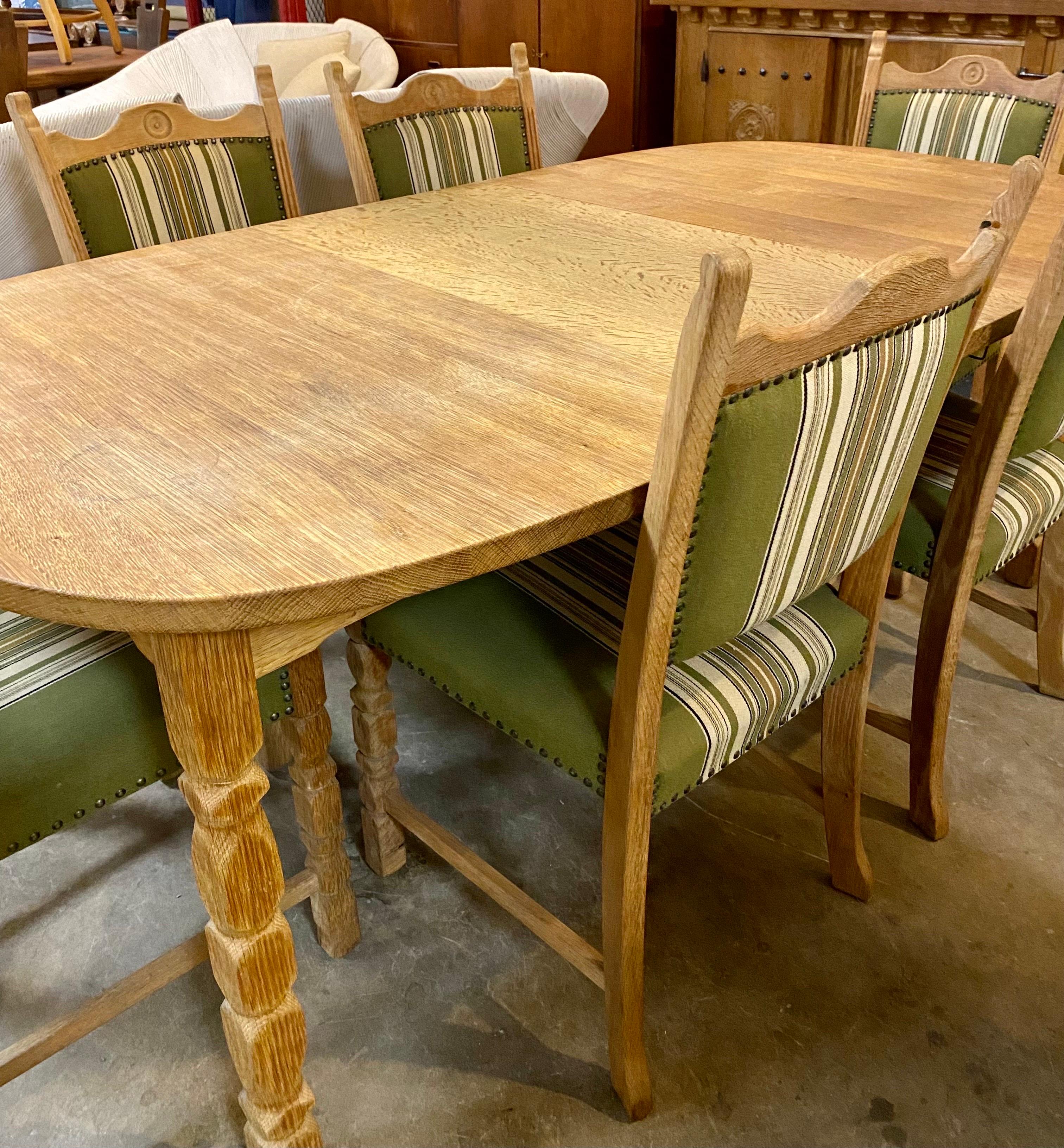 20th Century Henning Kjærnulf Oak Dining Table and 6 Dining Chairs, Denmark, Circa 1960s