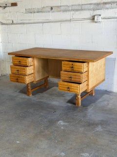 Henning Kjaernulf Oak Executive Desk with 6 Drawers MCM Denmark 1960s