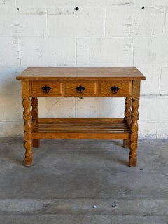 Henning Kjaernulf Oak Hallway Table with 3 Drawers and Shelf Denmark 1960s